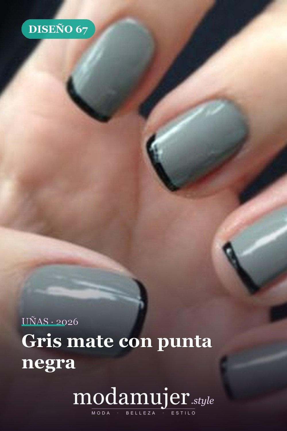 Gris mate con punta negra — Más de 90 ideas glamorosas de uñas de punta francesa: ¡todo sobre el rosa!