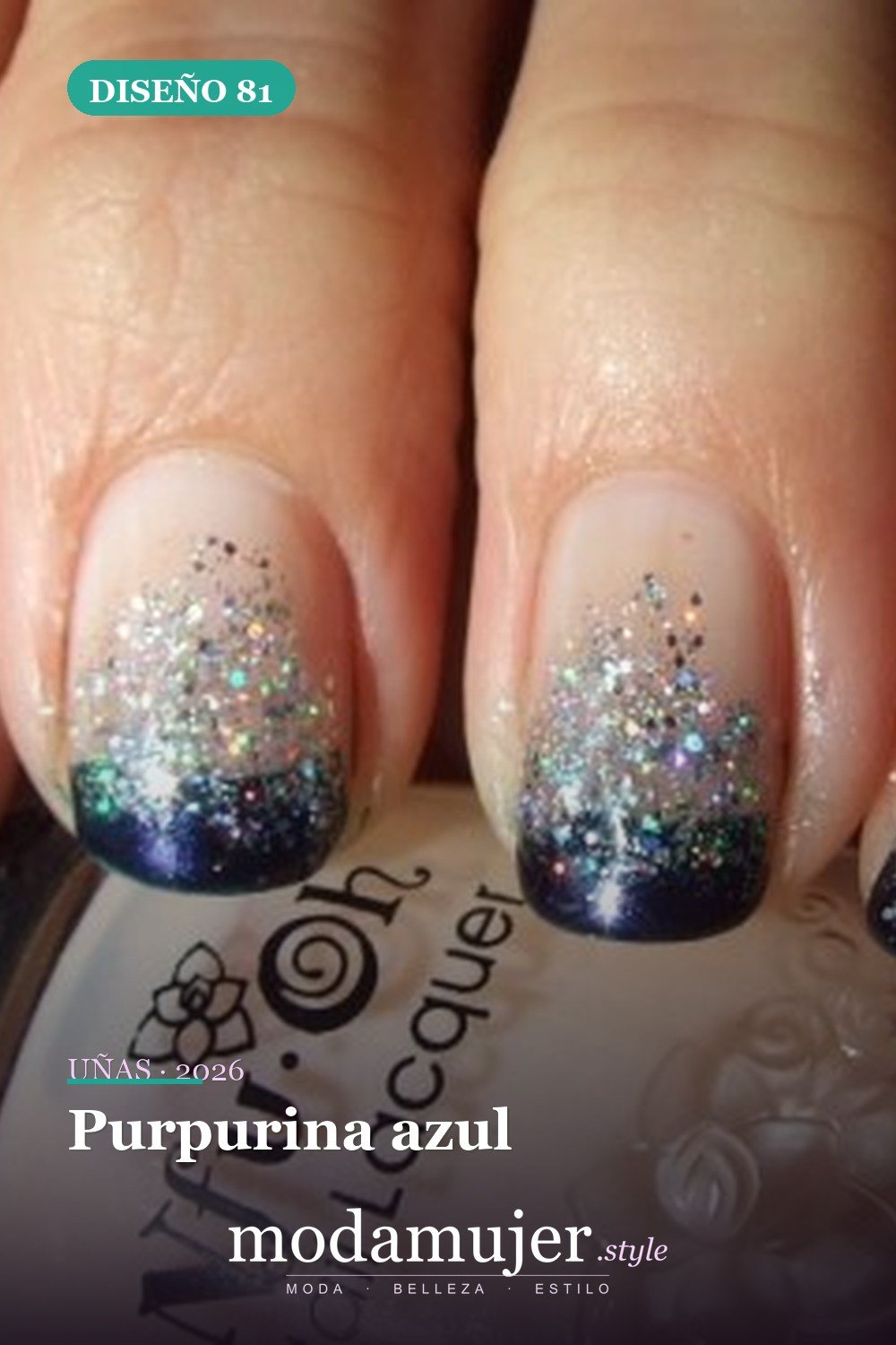 Purpurina azul — Más de 90 ideas glamorosas de uñas de punta francesa: ¡todo sobre el rosa!