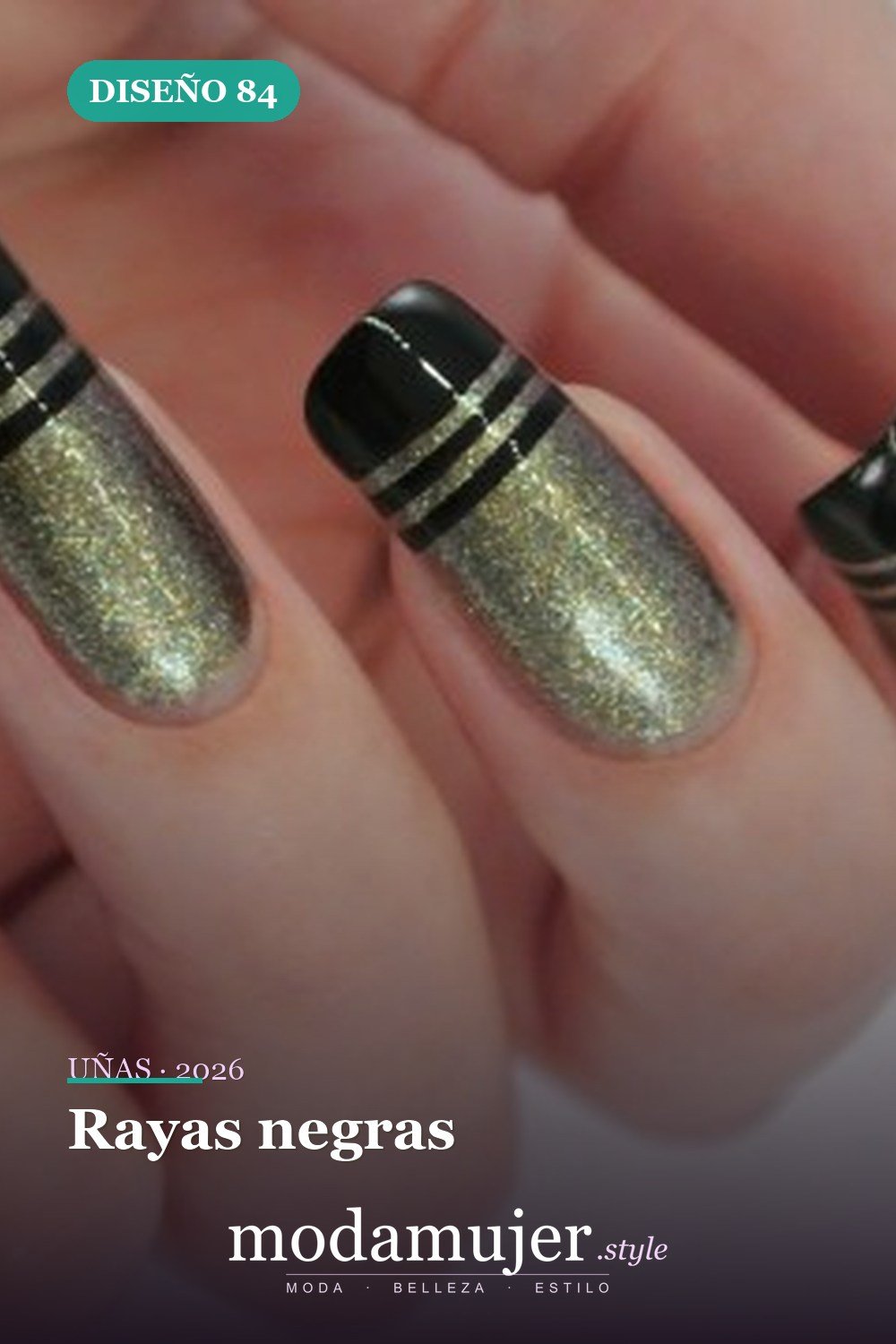 Rayas negras — Más de 90 ideas glamorosas de uñas de punta francesa: ¡todo sobre el rosa!