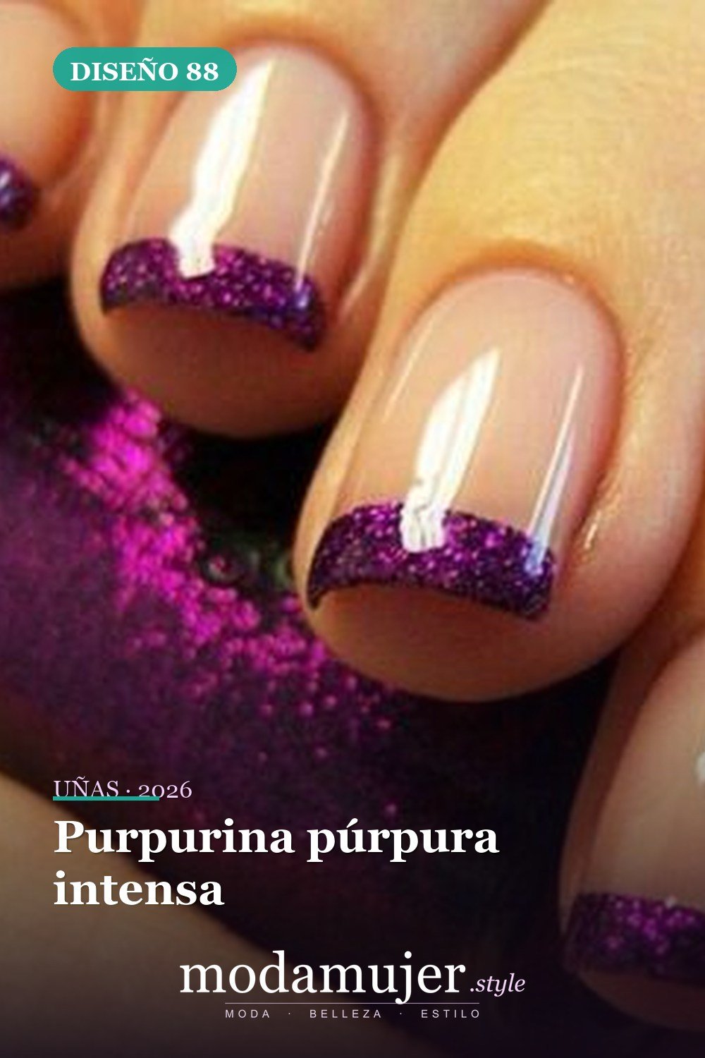 Purpurina púrpura intensa — Más de 90 ideas glamorosas de uñas de punta francesa: ¡todo sobre el rosa!