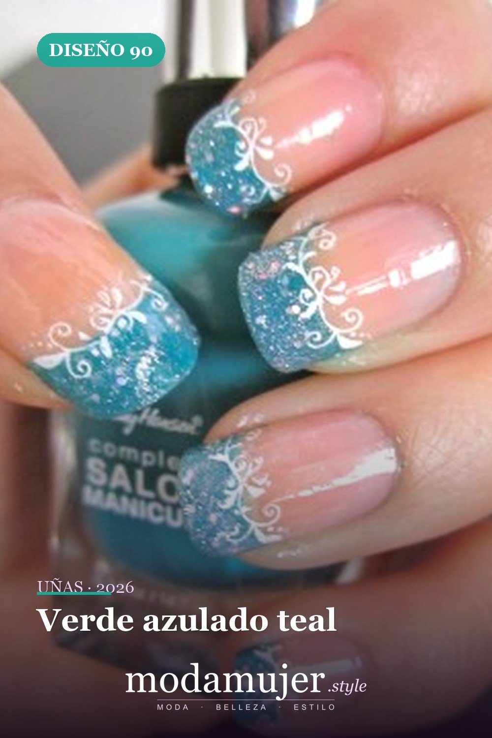 Verde azulado teal — Más de 90 ideas glamorosas de uñas de punta francesa: ¡todo sobre el rosa!