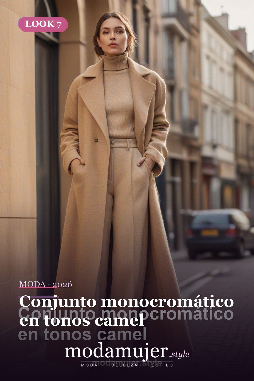 Conjunto monocromático en tonos camel — 30 outfits de moda para mujer en 2026: ideas para cada ocasión