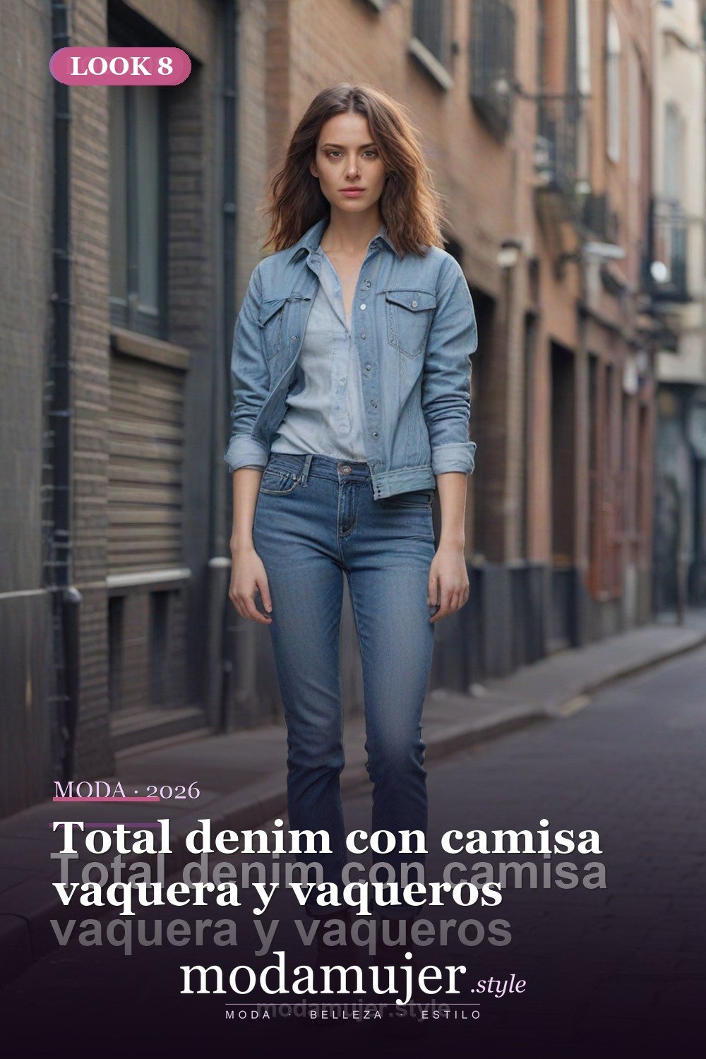 Total denim con camisa vaquera y vaqueros — 30 outfits de moda para mujer en 2026: ideas para cada ocasión