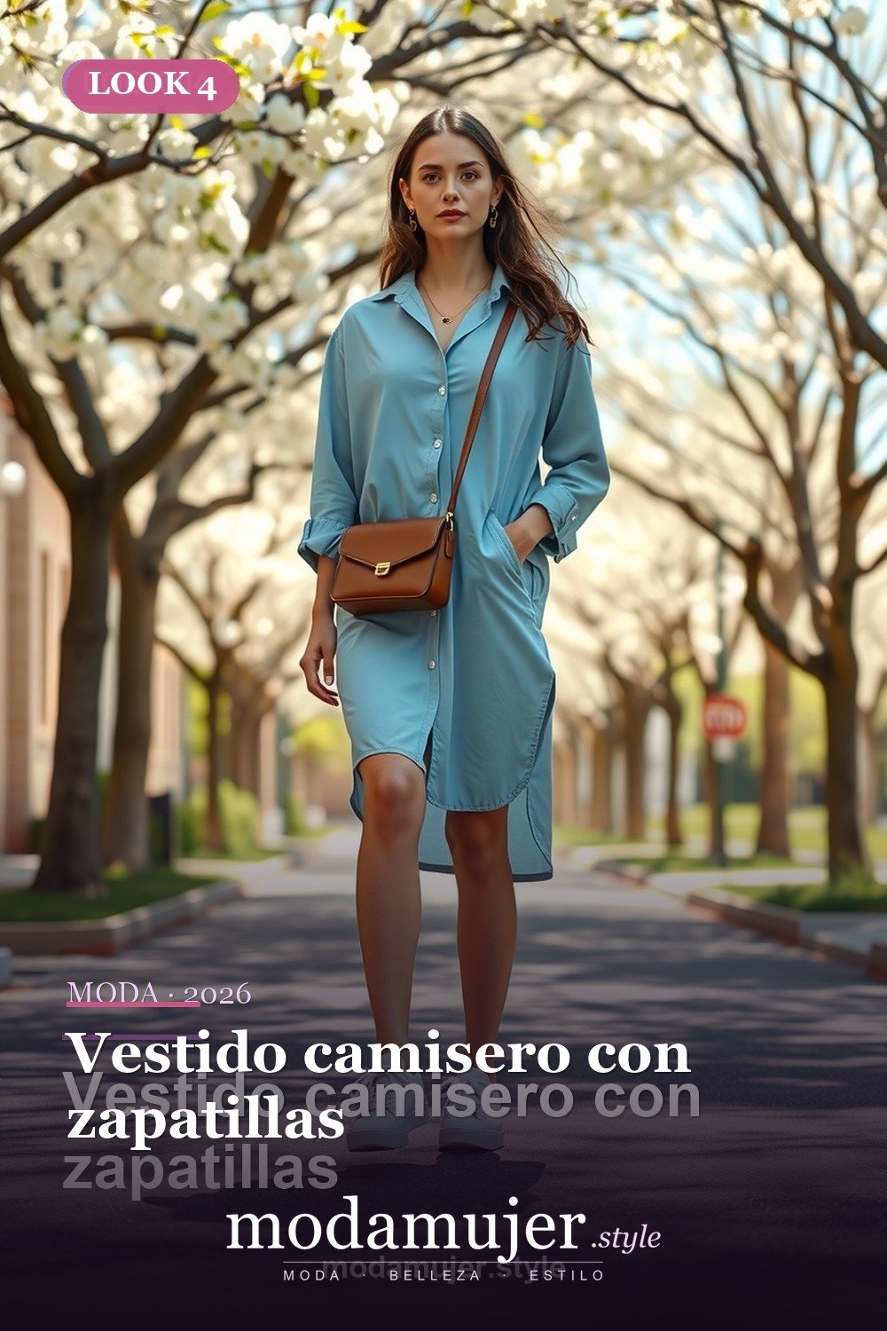 Vestido camisero con zapatillas — 30 outfits casuales para mujer en 2026: ideas comodas y con estilo
