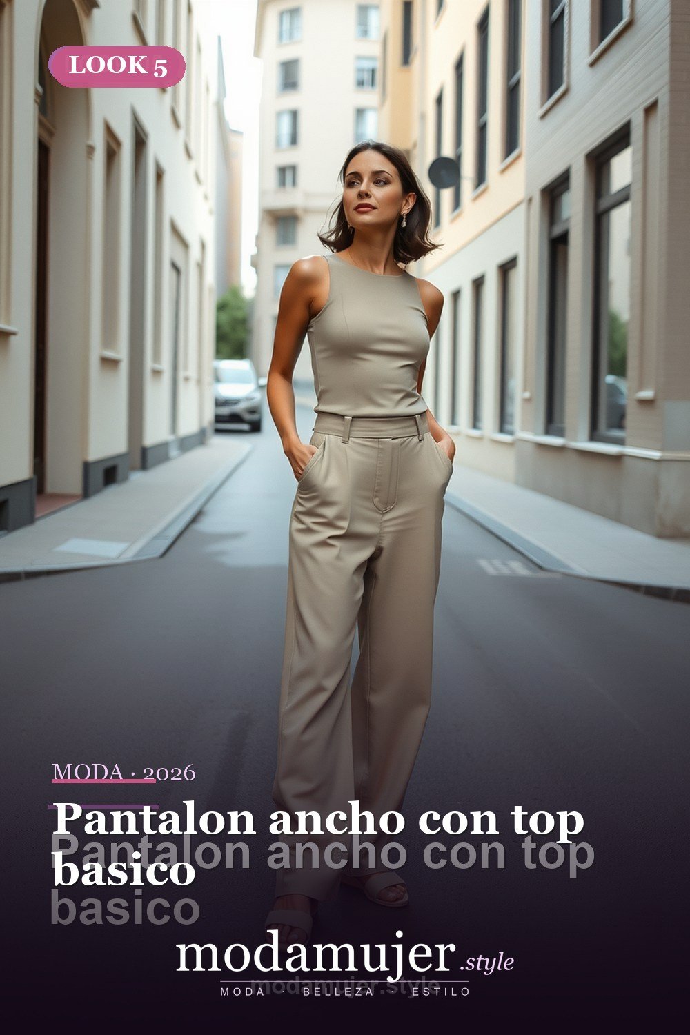 Pantalon ancho con top basico — 30 outfits casuales para mujer en 2026: ideas comodas y con estilo