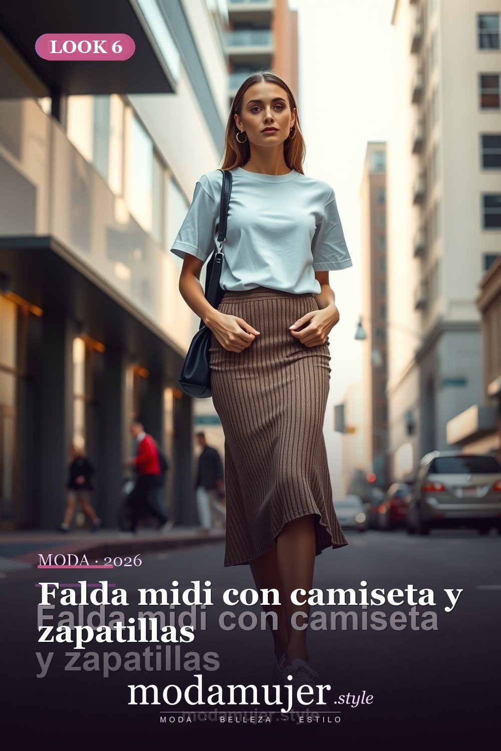 Falda midi con camiseta y zapatillas — 30 outfits casuales para mujer en 2026: ideas comodas y con estilo