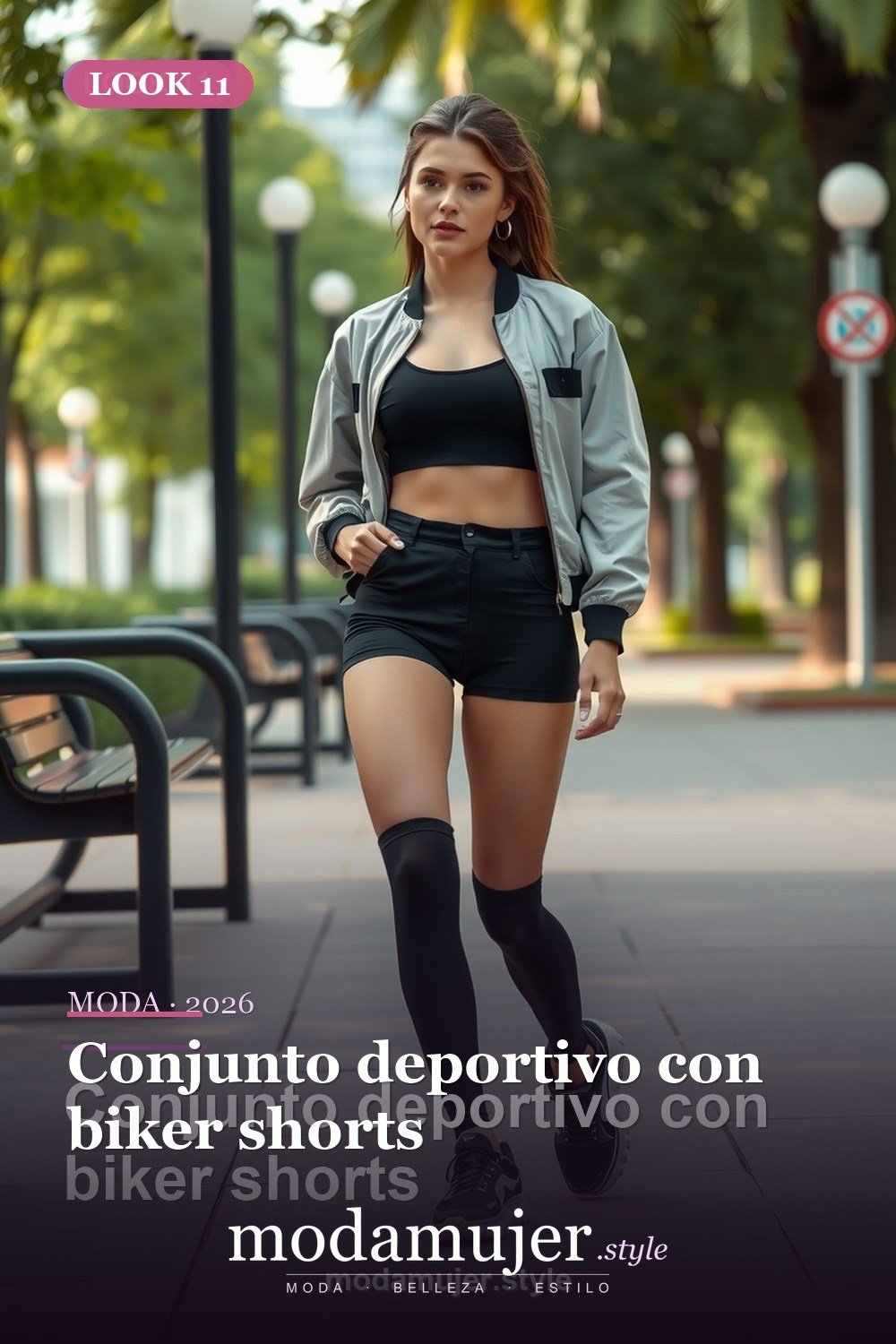 Conjunto deportivo con biker shorts — 30 outfits casuales para mujer en 2026: ideas comodas y con estilo