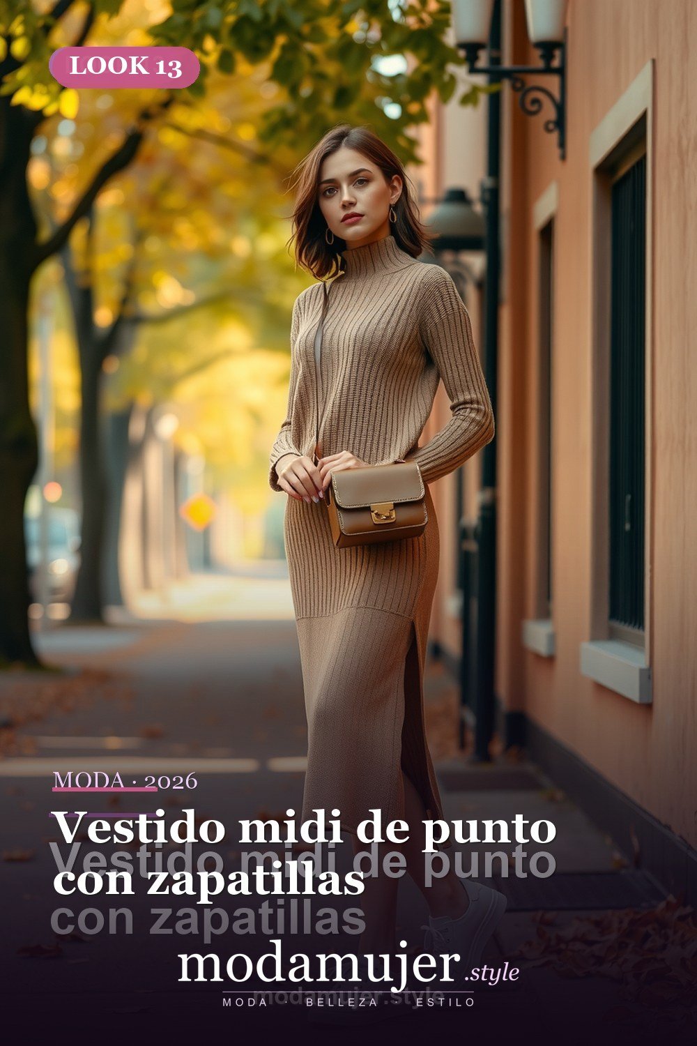 Vestido midi de punto con zapatillas — 30 outfits casuales para mujer en 2026: ideas comodas y con estilo