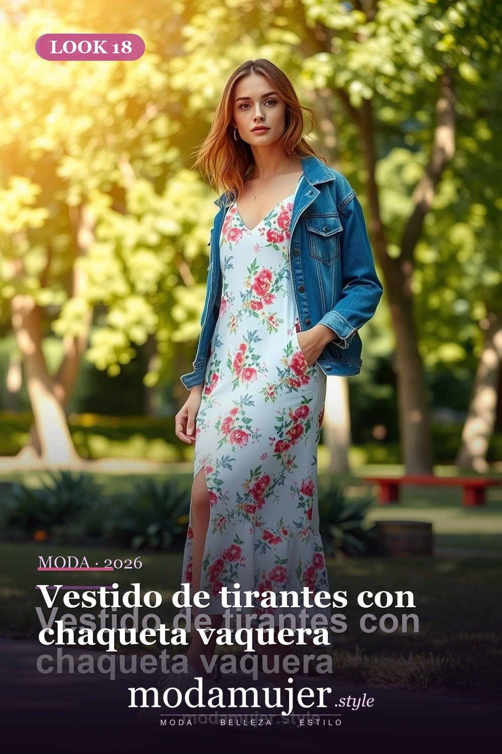 Vestido de tirantes con chaqueta vaquera — 30 outfits casuales para mujer en 2026: ideas comodas y con estilo