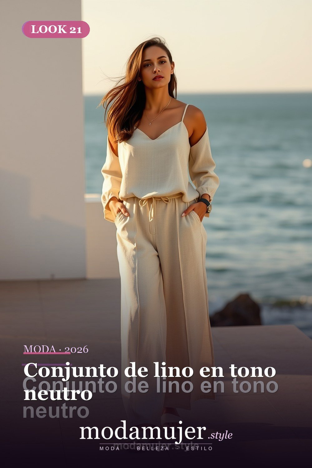 Conjunto de lino en tono neutro — 30 outfits casuales para mujer en 2026: ideas comodas y con estilo