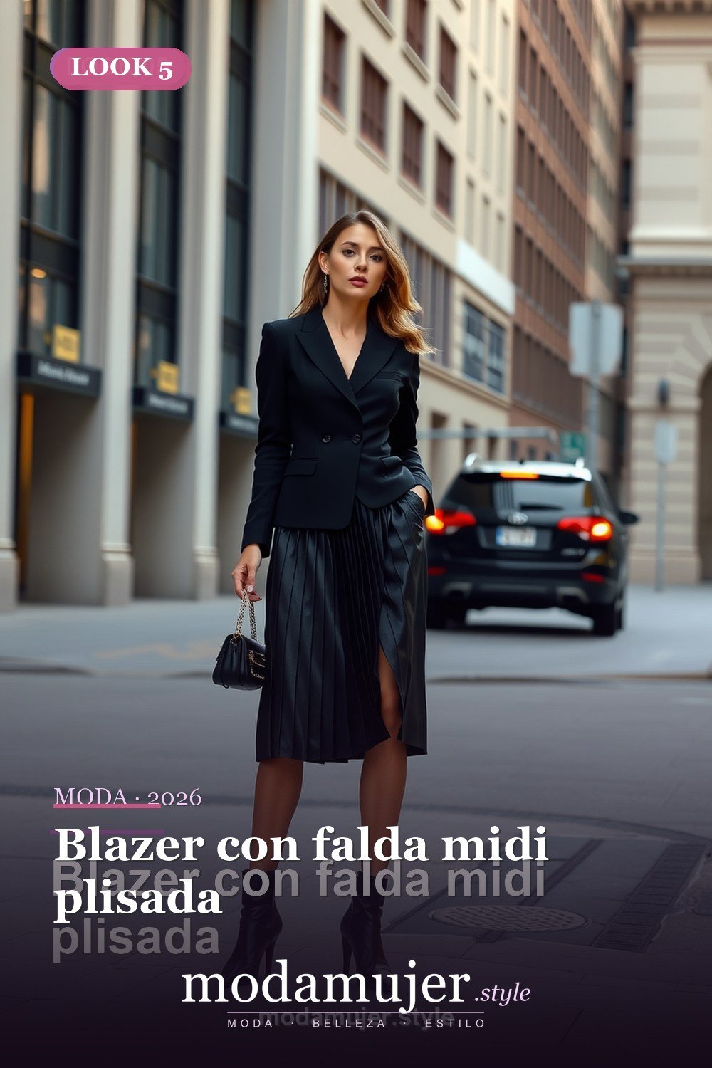 Blazer con falda midi plisada — 30 outfits con blazer para mujer en 2026: ideas con americana
