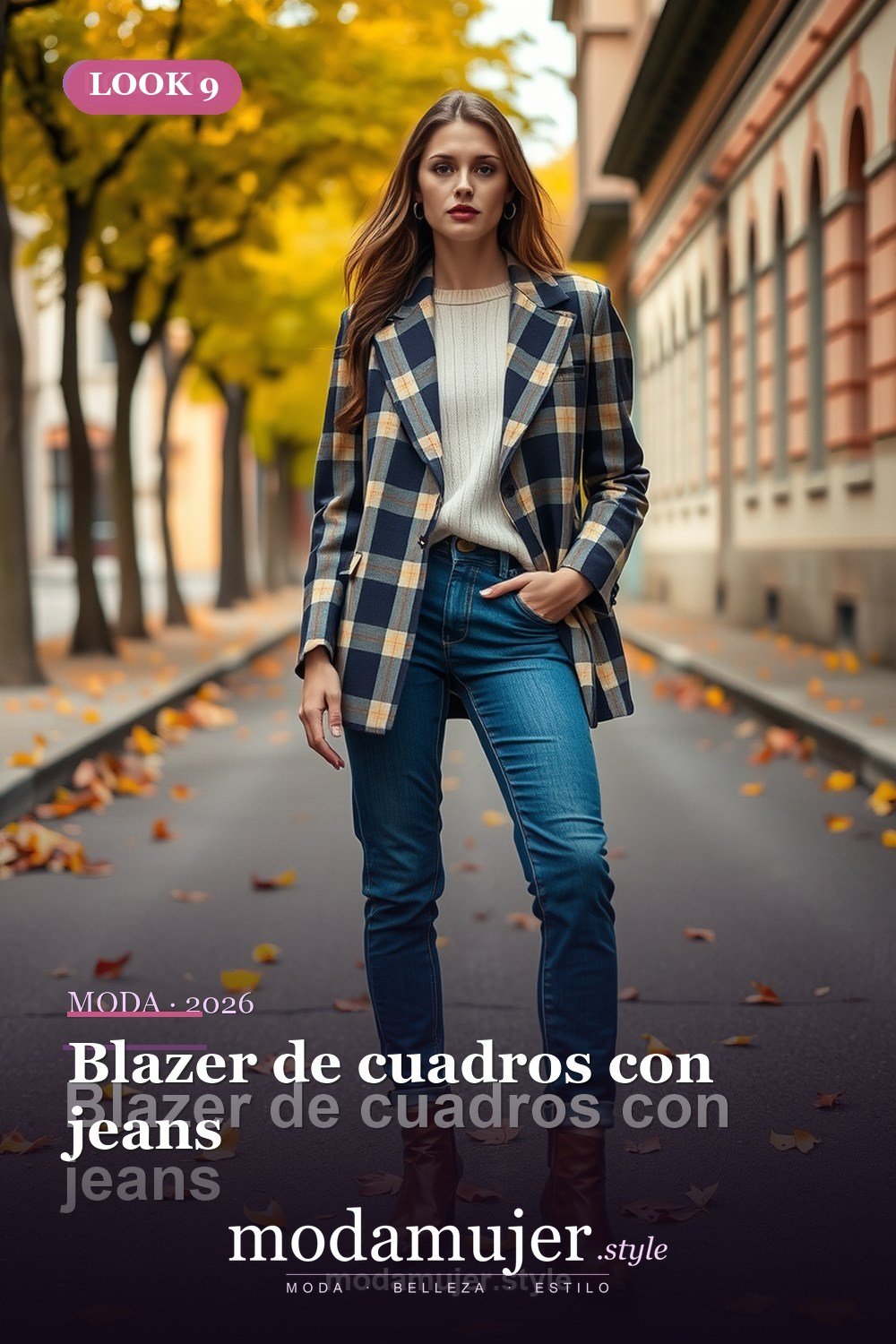 Blazer de cuadros con jeans — 30 outfits con blazer para mujer en 2026: ideas con americana