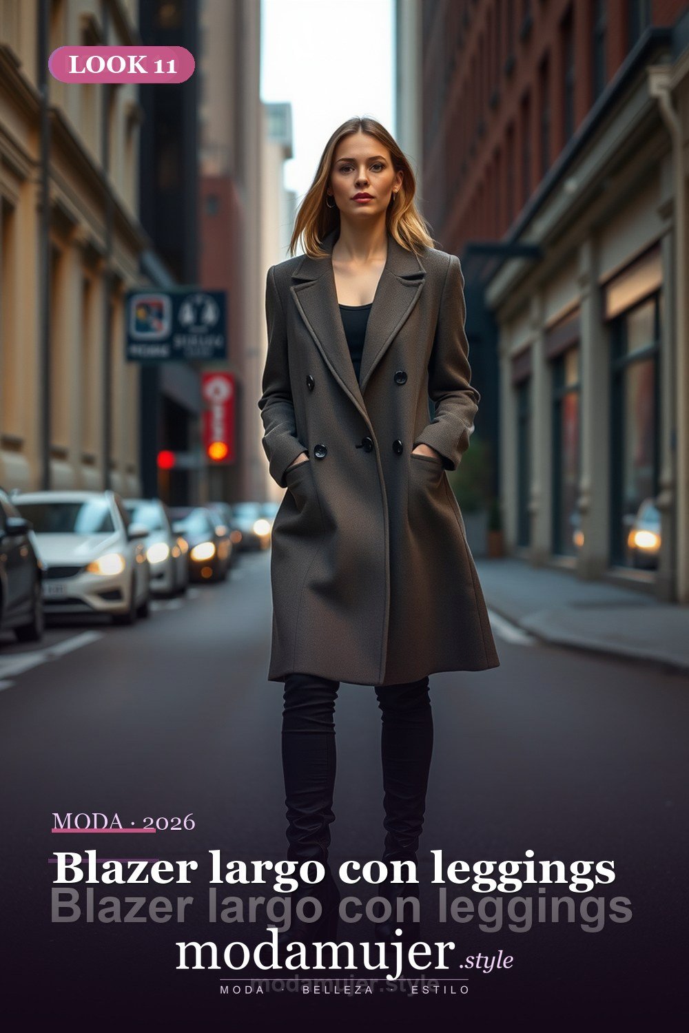 Blazer largo con leggings — 30 outfits con blazer para mujer en 2026: ideas con americana