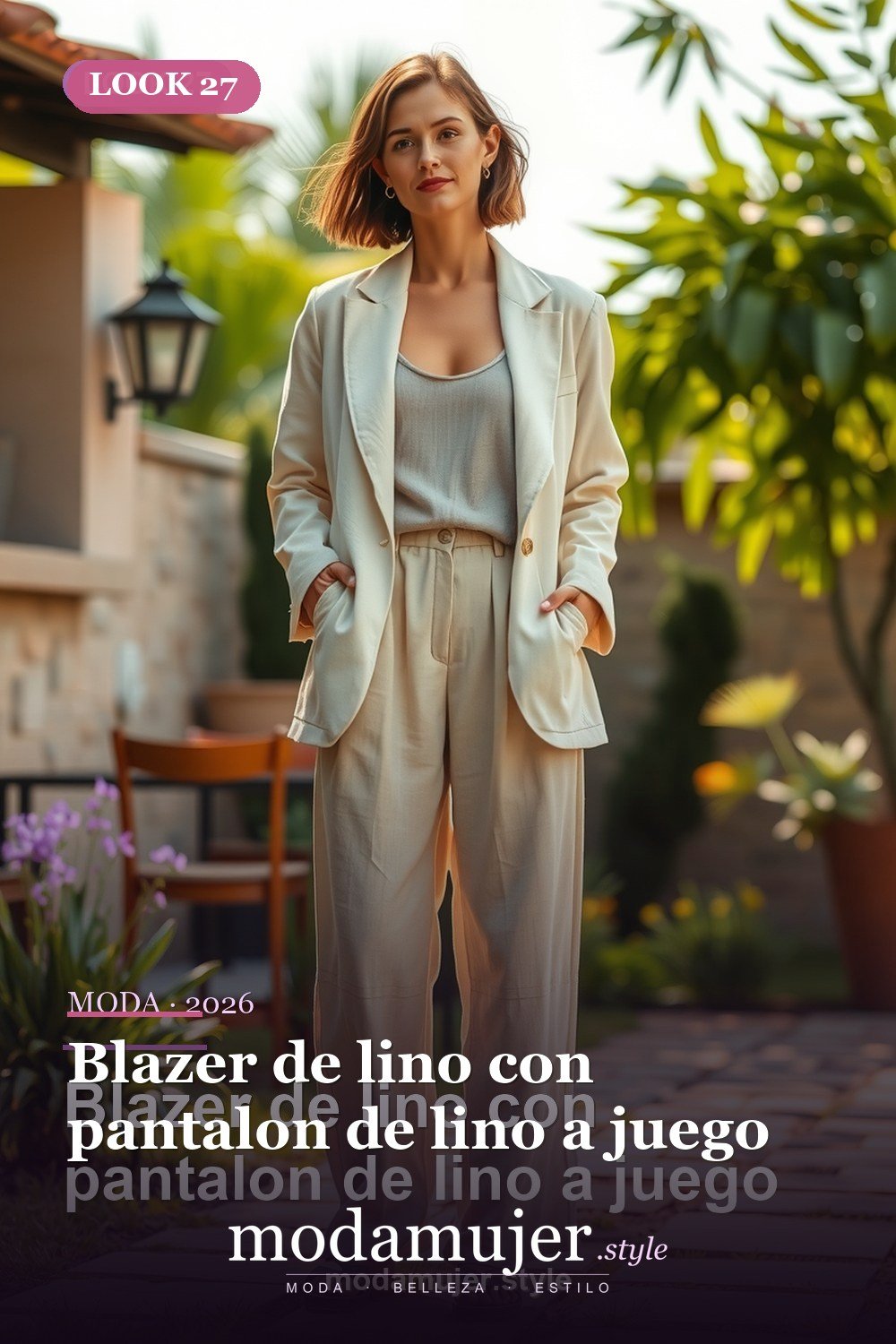 Blazer de lino con pantalon de lino a juego — 30 outfits con blazer para mujer en 2026: ideas con americana
