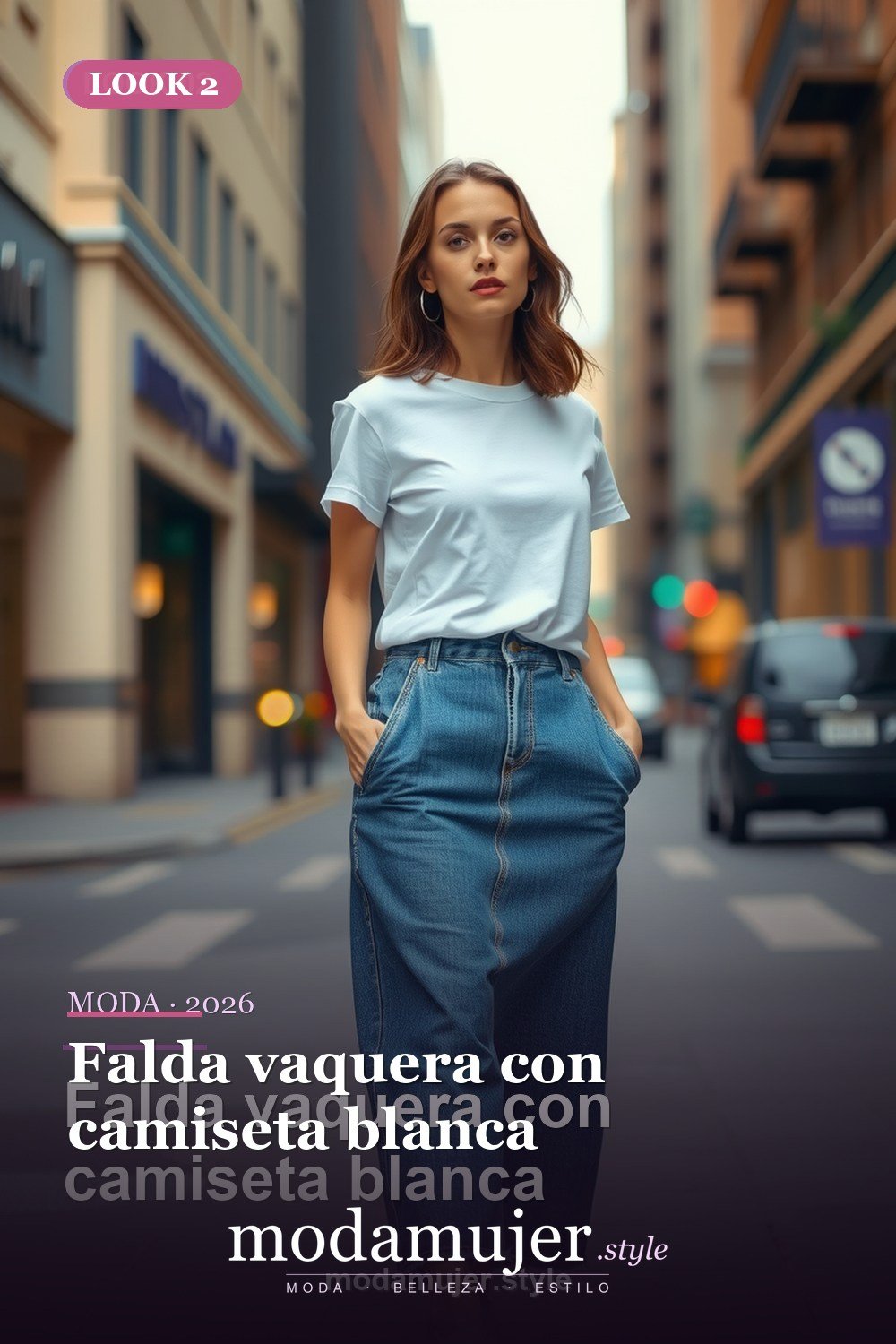 Falda vaquera con camiseta blanca — 30 outfits con falda para mujer en 2026: ideas para cada ocasion