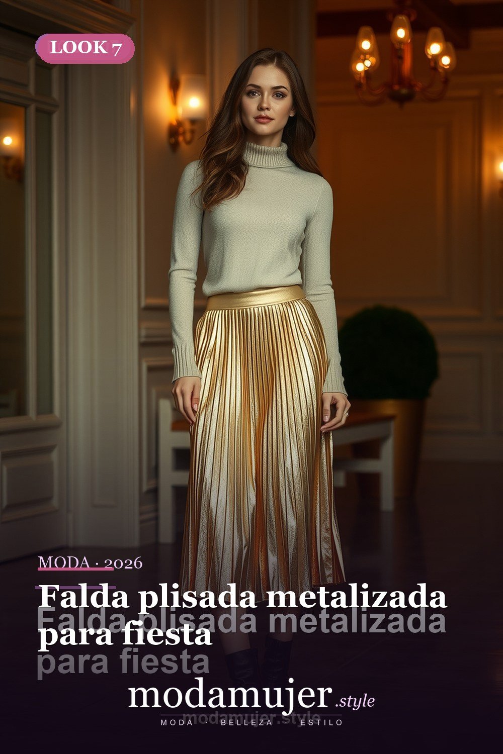 Falda plisada metalizada para fiesta — 30 outfits con falda para mujer en 2026: ideas para cada ocasion