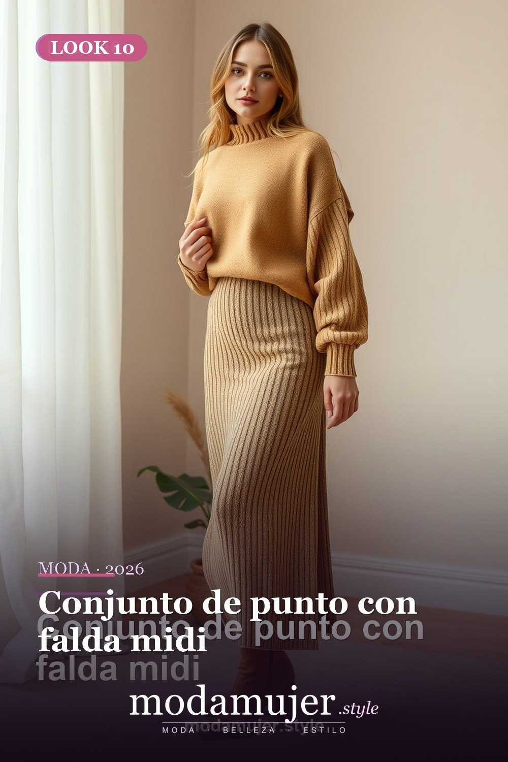Conjunto de punto con falda midi — 30 outfits con falda para mujer en 2026: ideas para cada ocasion