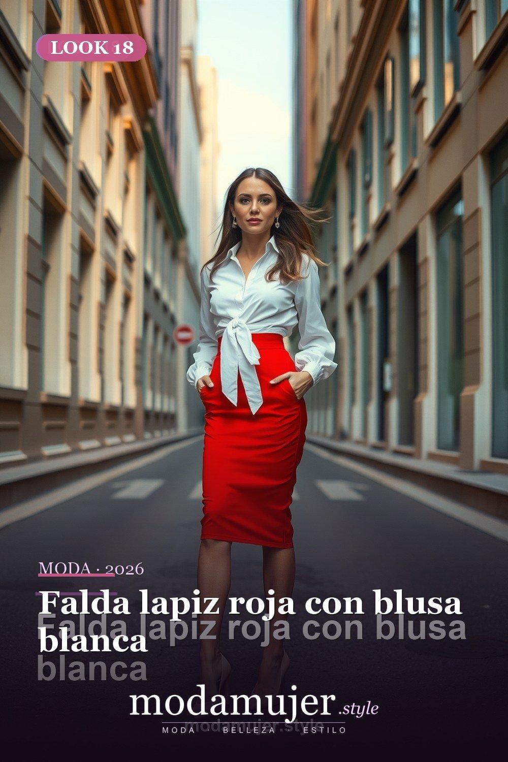 Falda lapiz roja con blusa blanca — 30 outfits con falda para mujer en 2026: ideas para cada ocasion