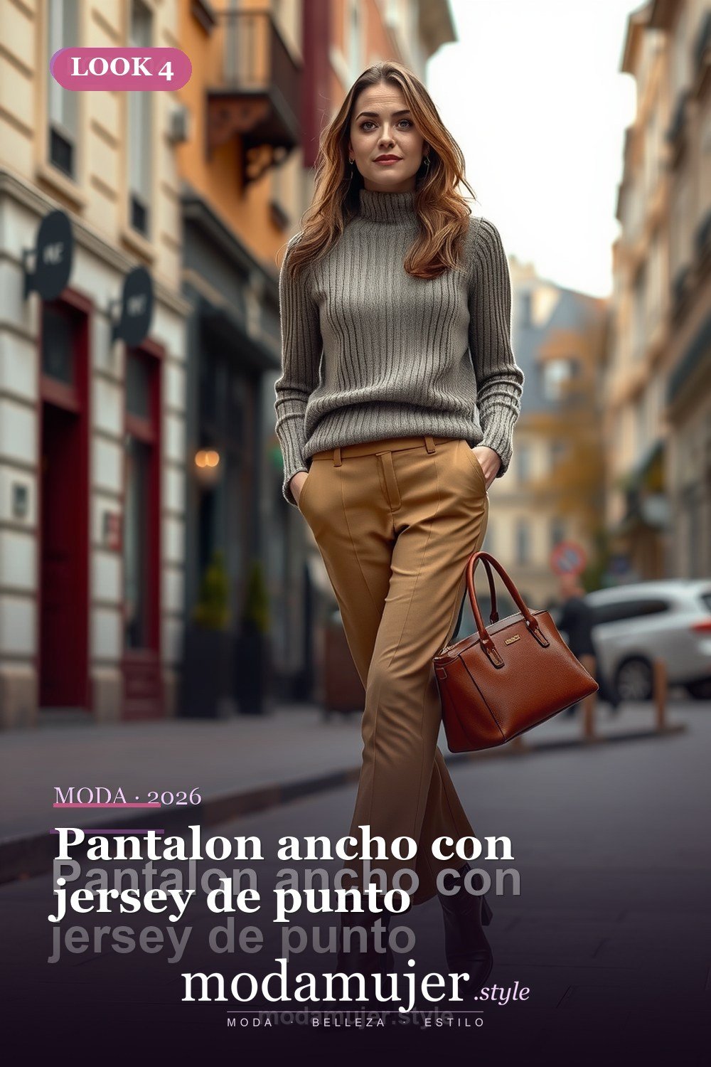 Pantalon ancho con jersey de punto — 30 outfits con pantalon para mujer en 2026: ideas con pantalones