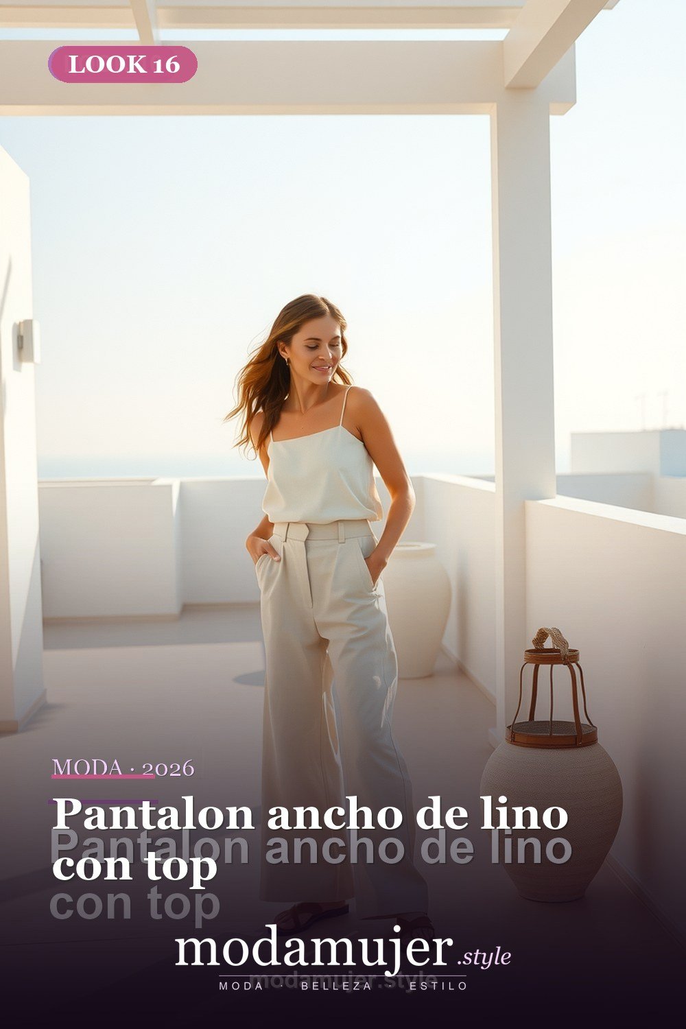 Pantalon ancho de lino con top — 30 outfits con pantalon para mujer en 2026: ideas con pantalones