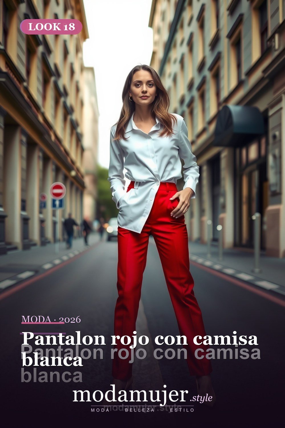 Pantalon rojo con camisa blanca — 30 outfits con pantalon para mujer en 2026: ideas con pantalones