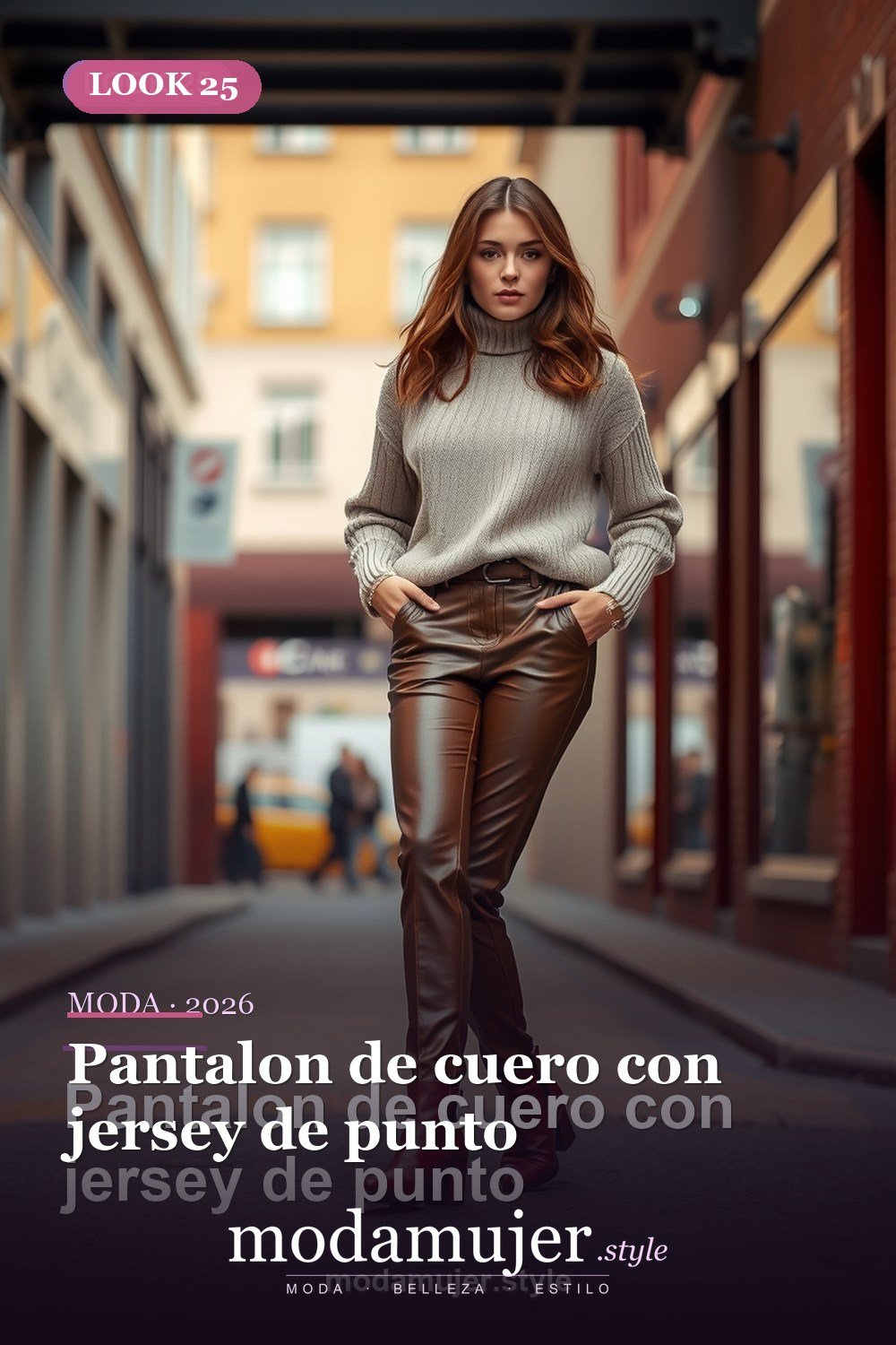 Pantalon de cuero con jersey de punto — 30 outfits con pantalon para mujer en 2026: ideas con pantalones