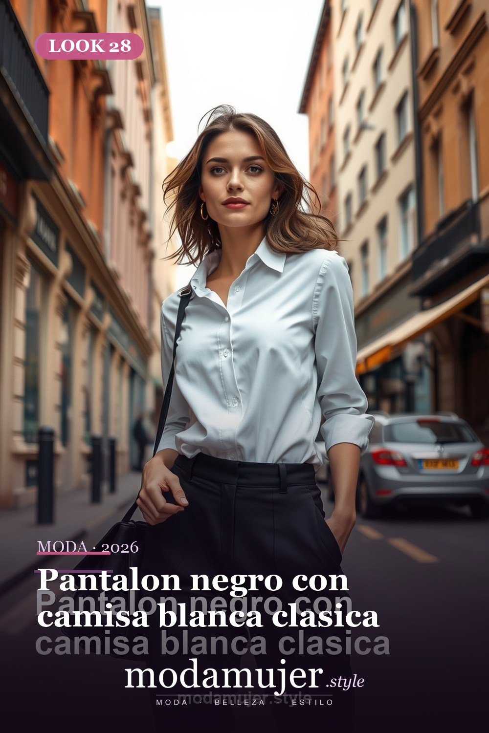 Pantalon negro con camisa blanca clasica — 30 outfits con pantalon para mujer en 2026: ideas con pantalones