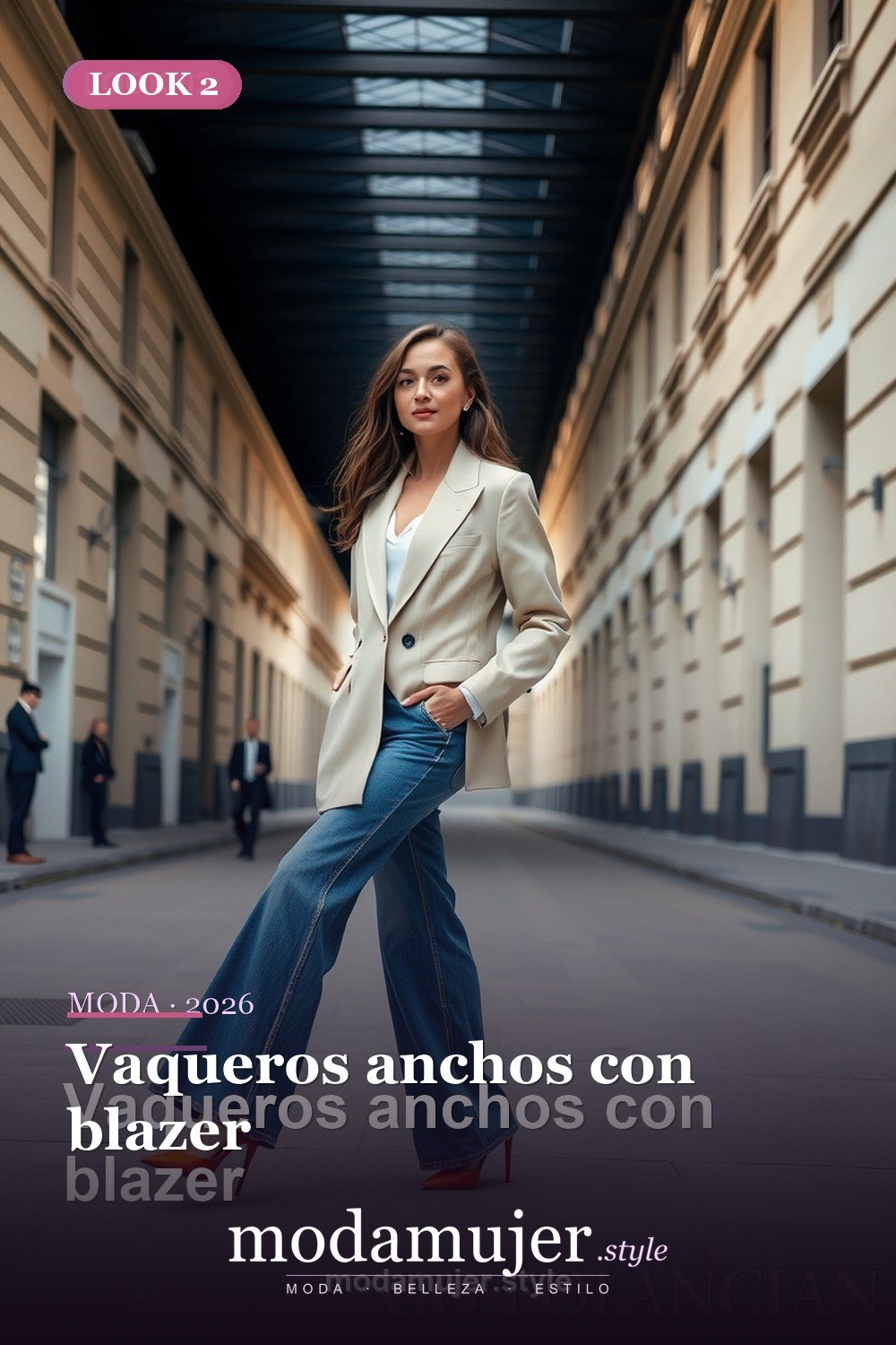 Vaqueros anchos con blazer — 30 outfits con vaqueros para mujer en 2026: ideas con jeans