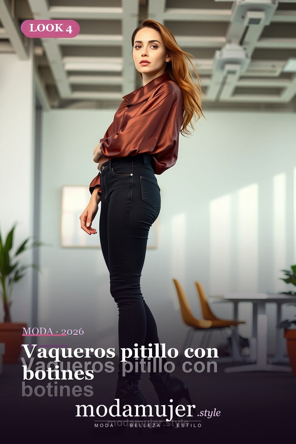 Vaqueros pitillo con botines — 30 outfits con vaqueros para mujer en 2026: ideas con jeans