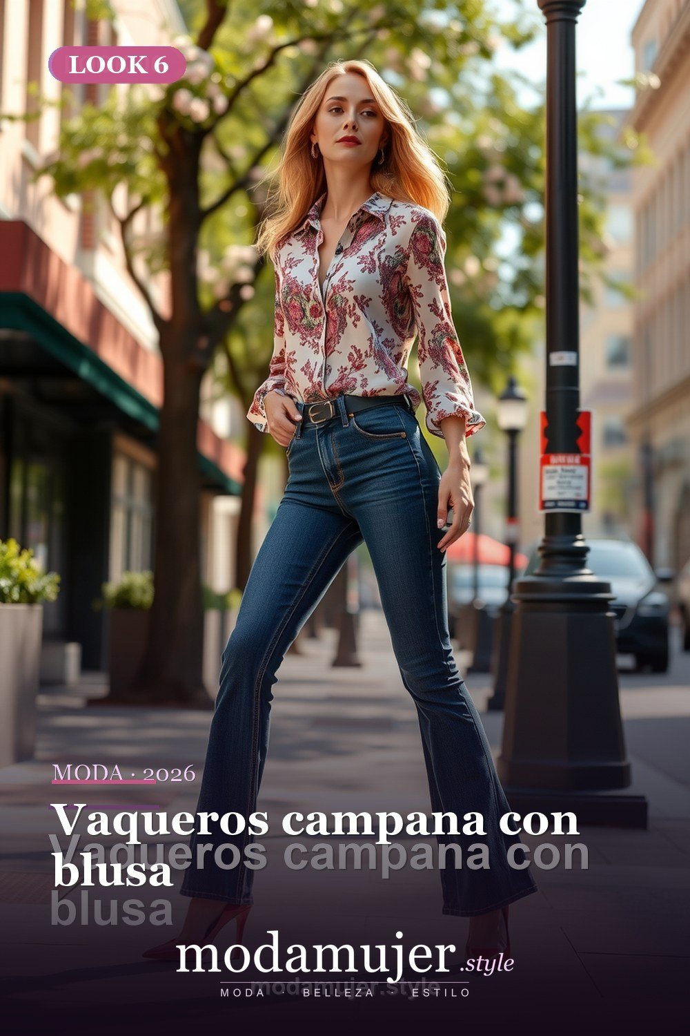 Vaqueros campana con blusa — 30 outfits con vaqueros para mujer en 2026: ideas con jeans