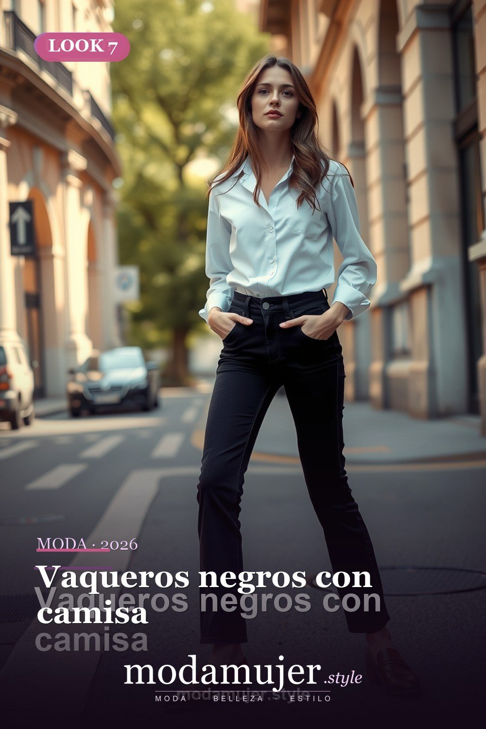 Vaqueros negros con camisa — 30 outfits con vaqueros para mujer en 2026: ideas con jeans
