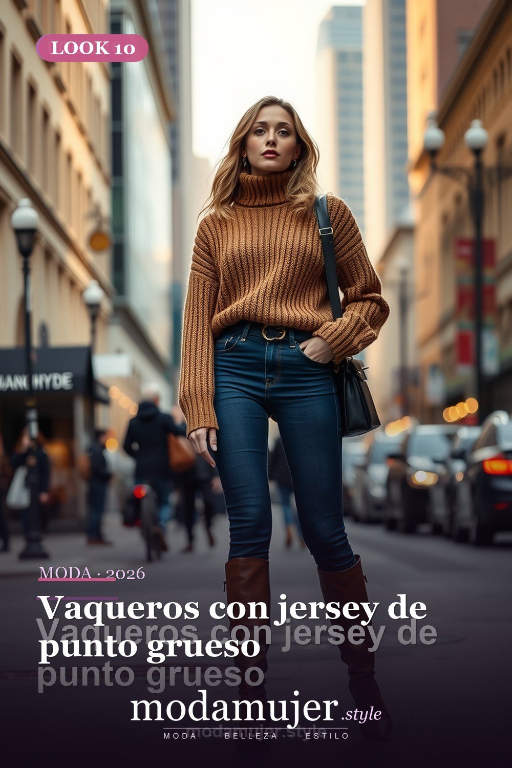 Vaqueros con jersey de punto grueso — 30 outfits con vaqueros para mujer en 2026: ideas con jeans
