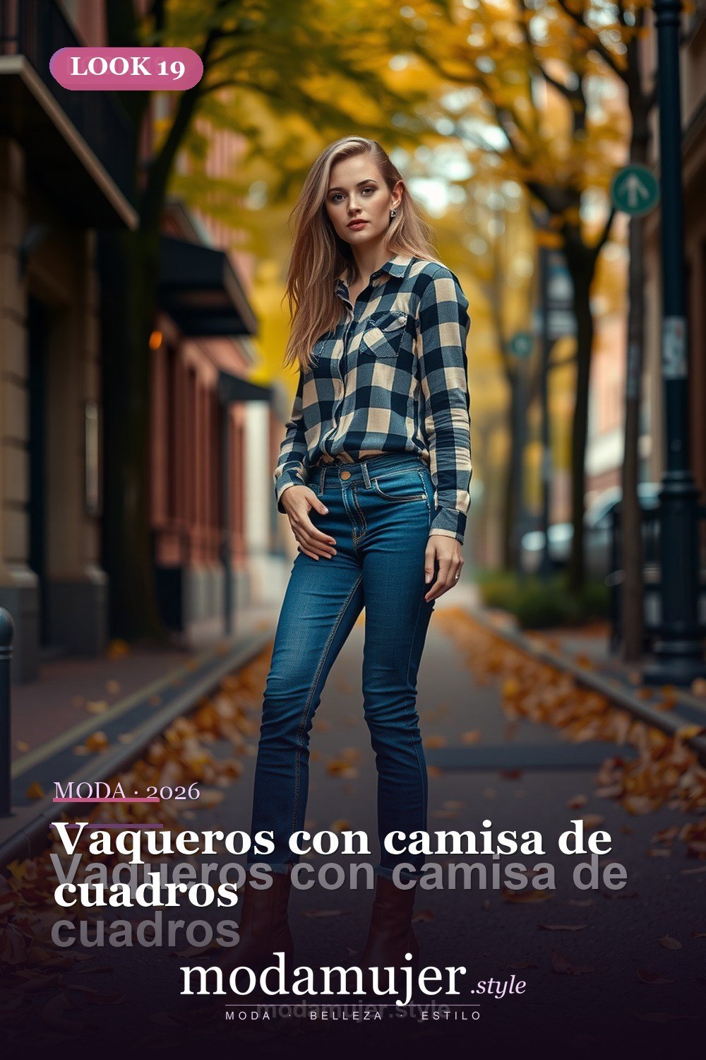 Vaqueros con camisa de cuadros — 30 outfits con vaqueros para mujer en 2026: ideas con jeans