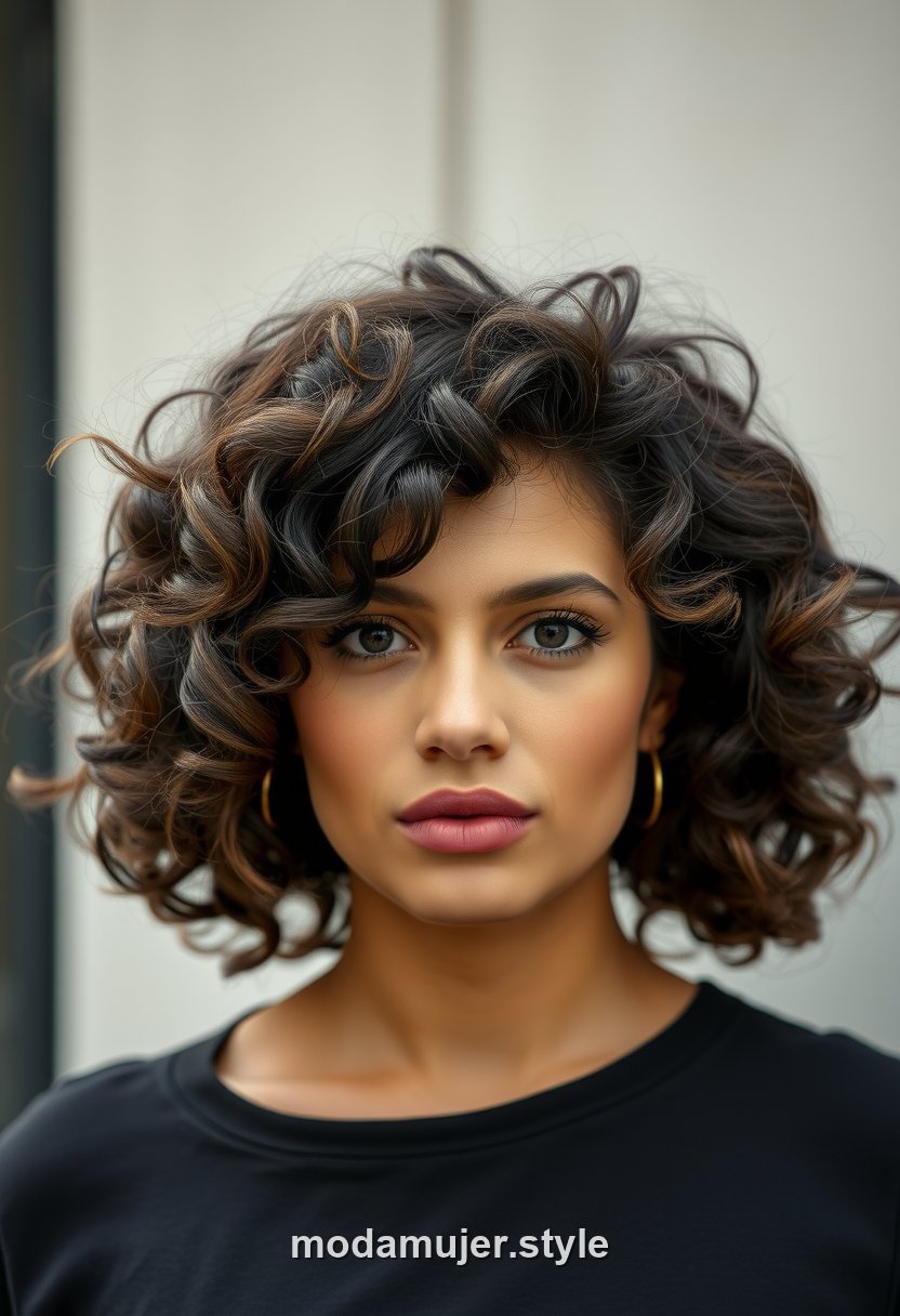 Mujer con rizos naturales definidos estilo wash and go