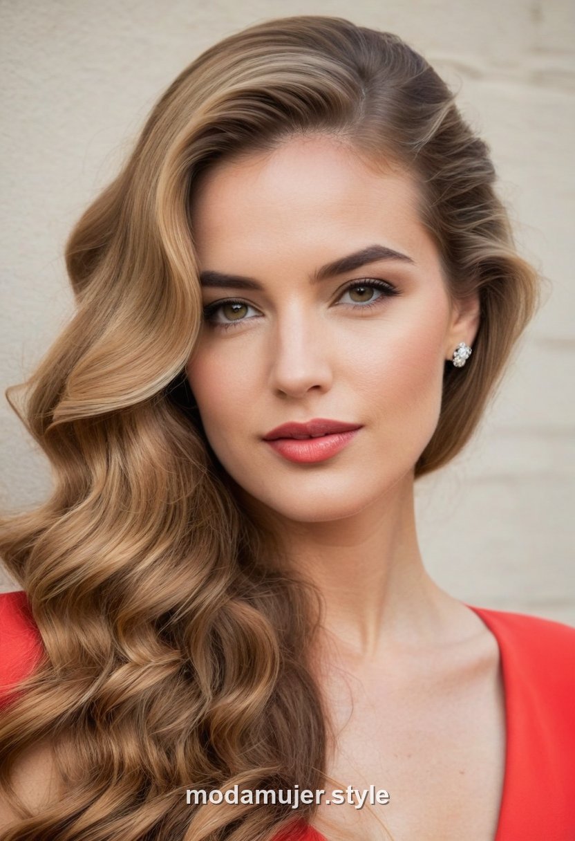 Mujer con semirrecogido y ondas Hollywood glamurosas