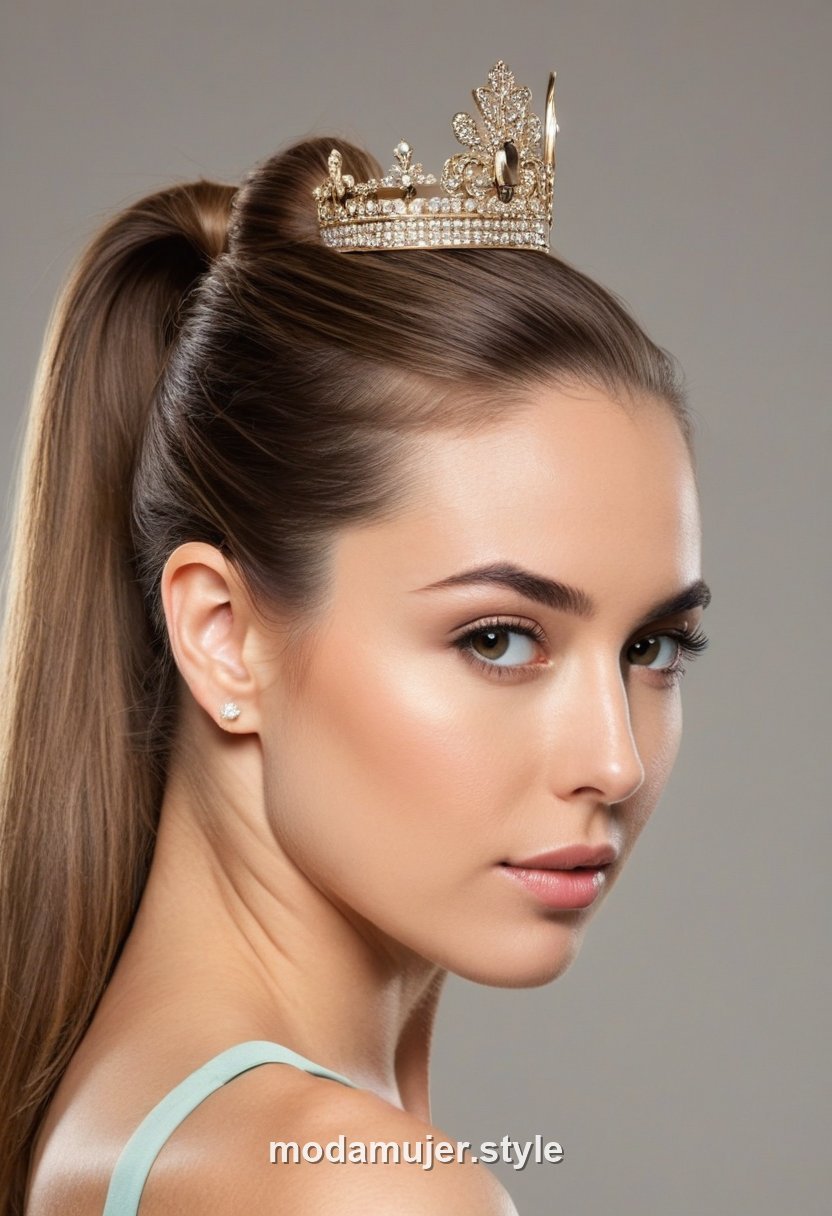 Mujer con coleta baja glam con volumen en la coronilla