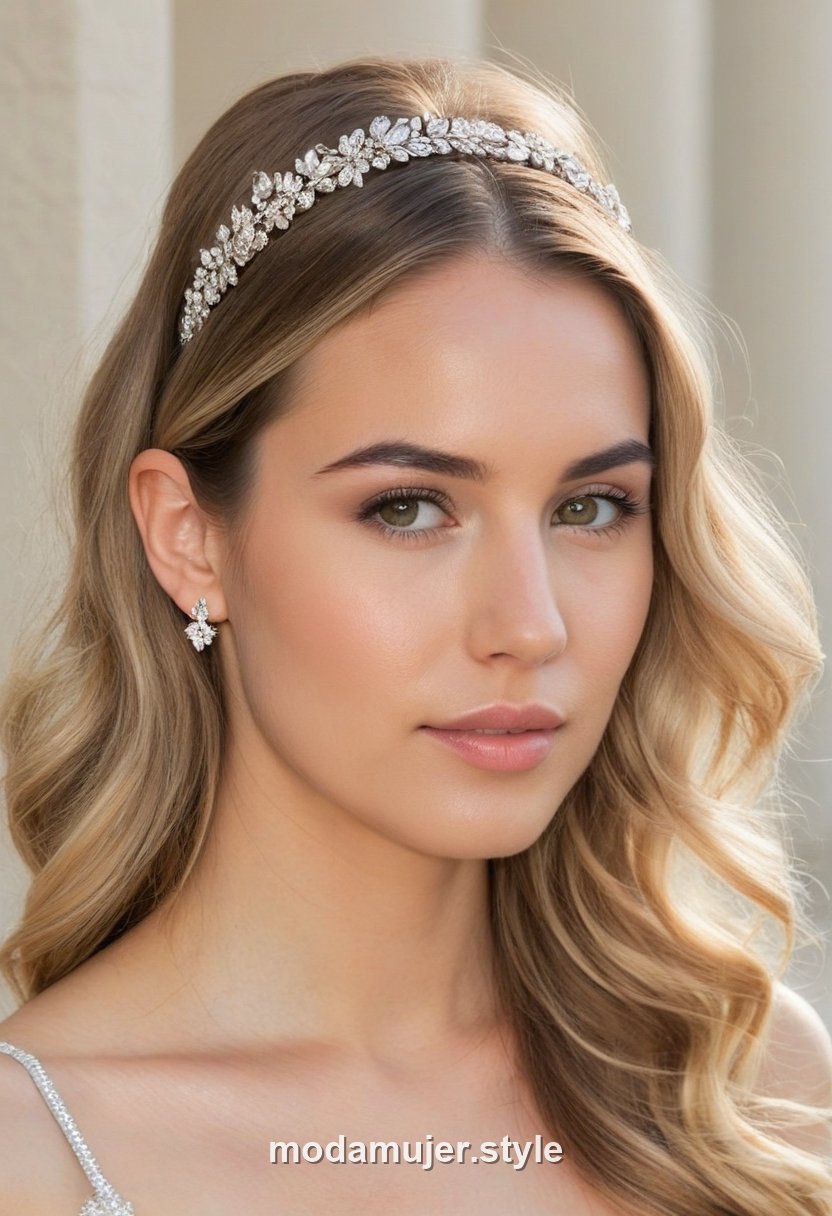 Mujer con semirrecogido y diadema de cristales