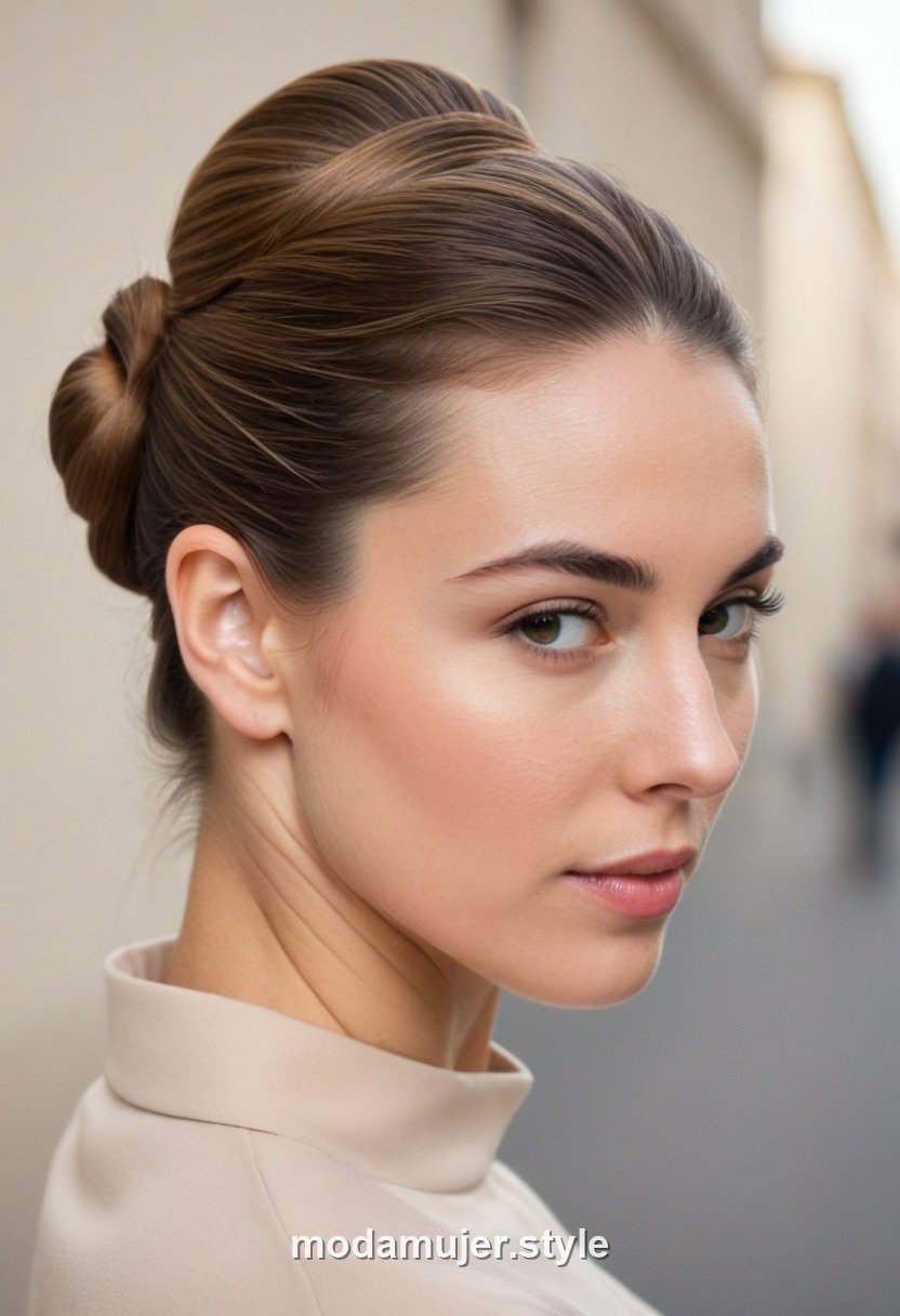 Mujer con chignon clásico bajo y pulido