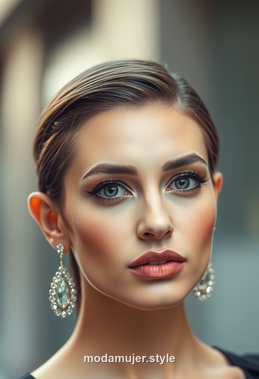Mujer con bob efecto wet peinado hacia atrás