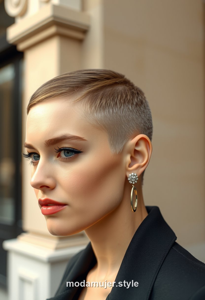 Mujer con corte garçon muy corto y elegante