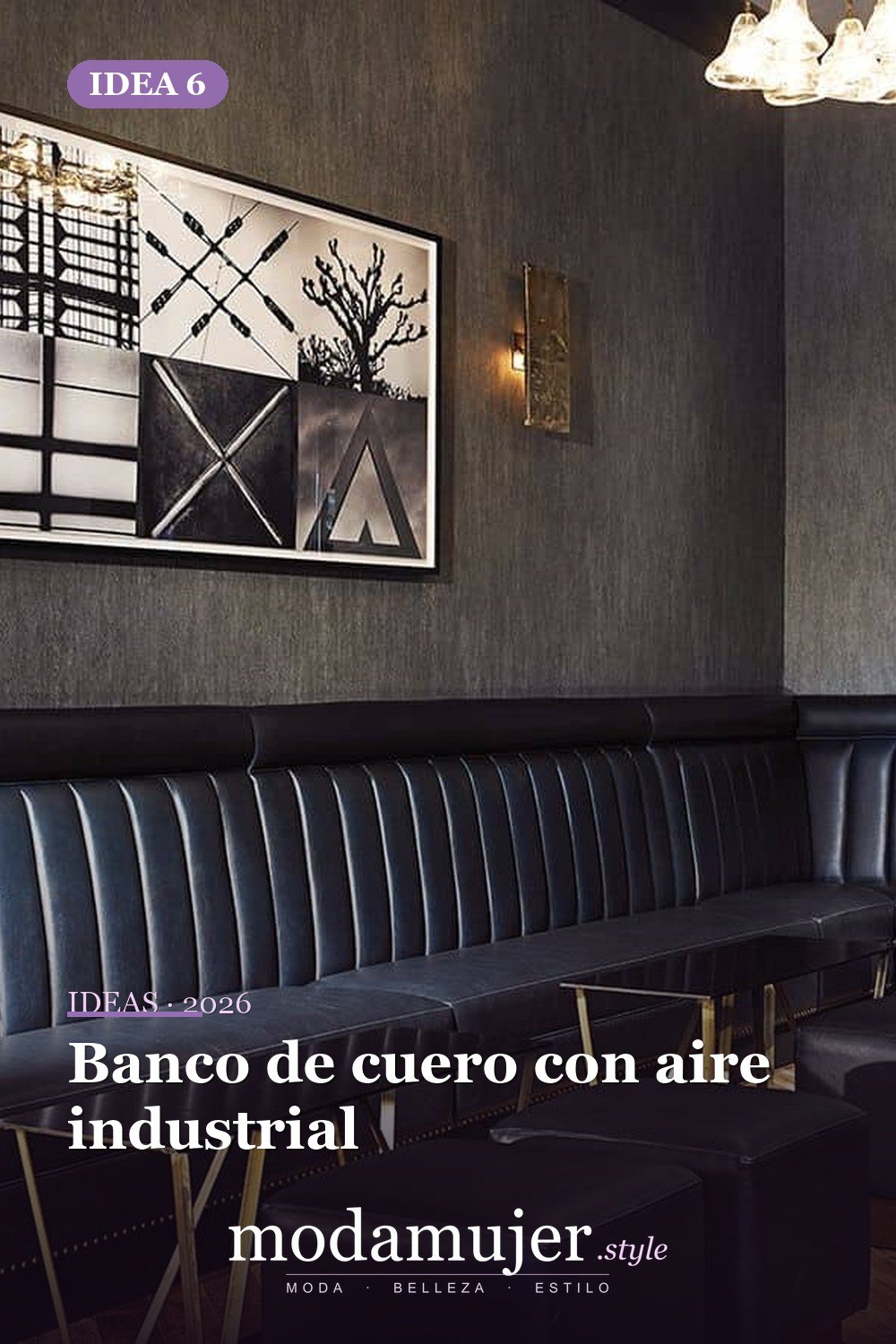 Banco de cuero con aire industrial — Ideas elegantes de asientos para banquetes que te encantarán Banco de cuero con aire industrial — Ideas elegantes de asientos para banquetes que te encantarán