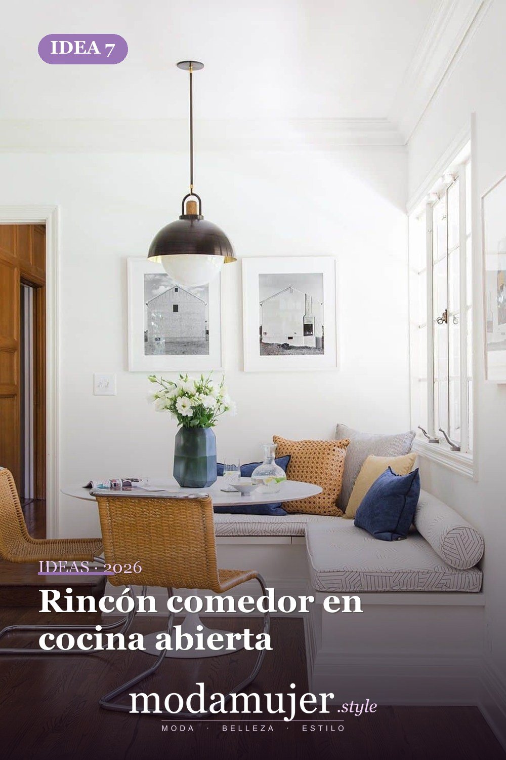 Rincón comedor en cocina abierta — Ideas elegantes de asientos para banquetes que te encantarán Rincón comedor en cocina abierta — Ideas elegantes de asientos para banquetes que te encantarán
