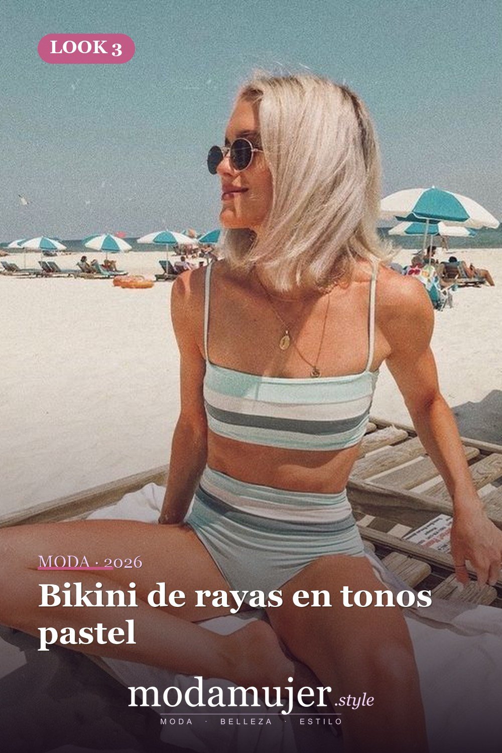Bikini de rayas en tonos pastel — Tendencias de trajes de baño para 2026: 26 ideas para inspirarte