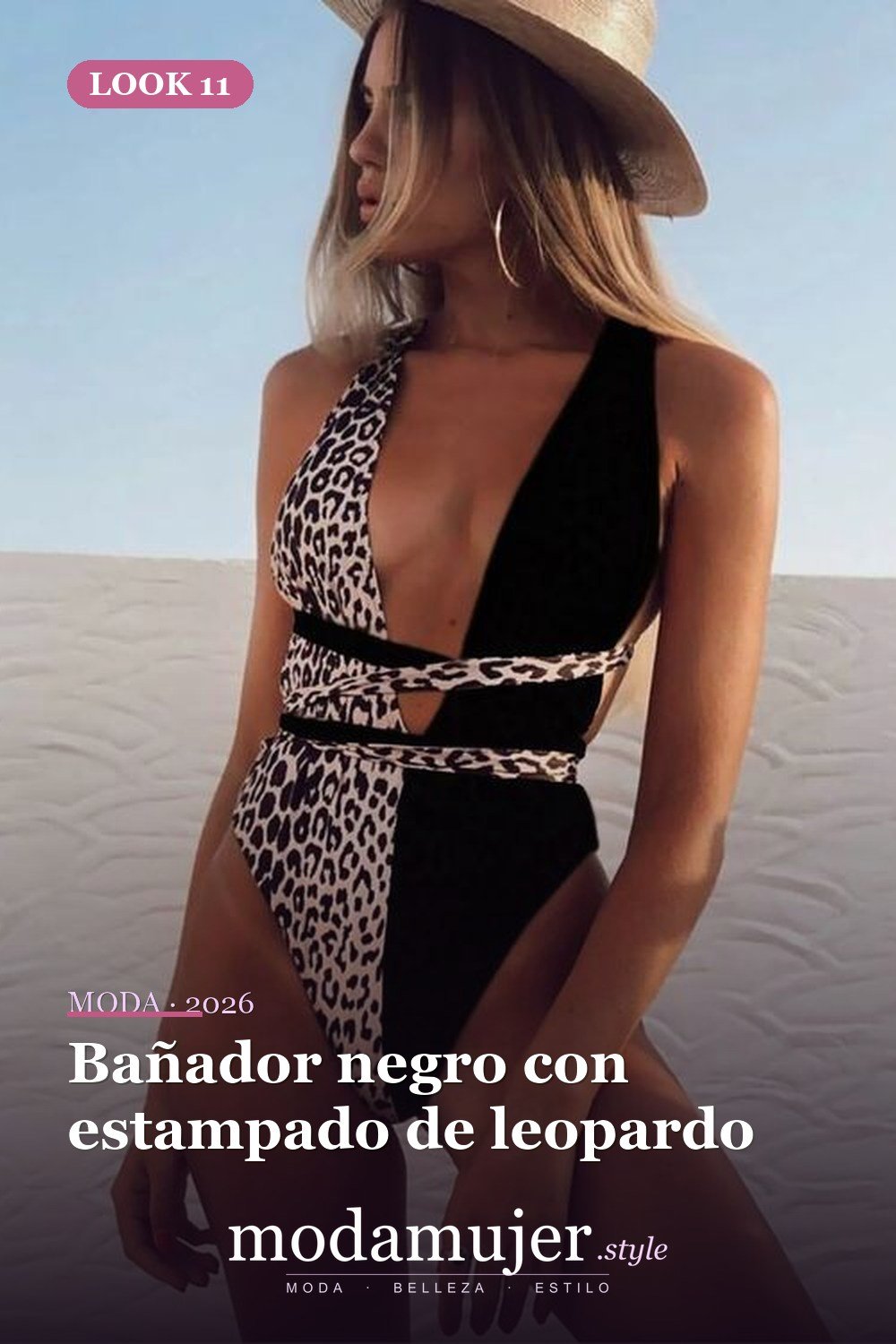 Bañador negro con estampado de leopardo — Tendencias de trajes de baño para 2026: 26 ideas para inspirarte