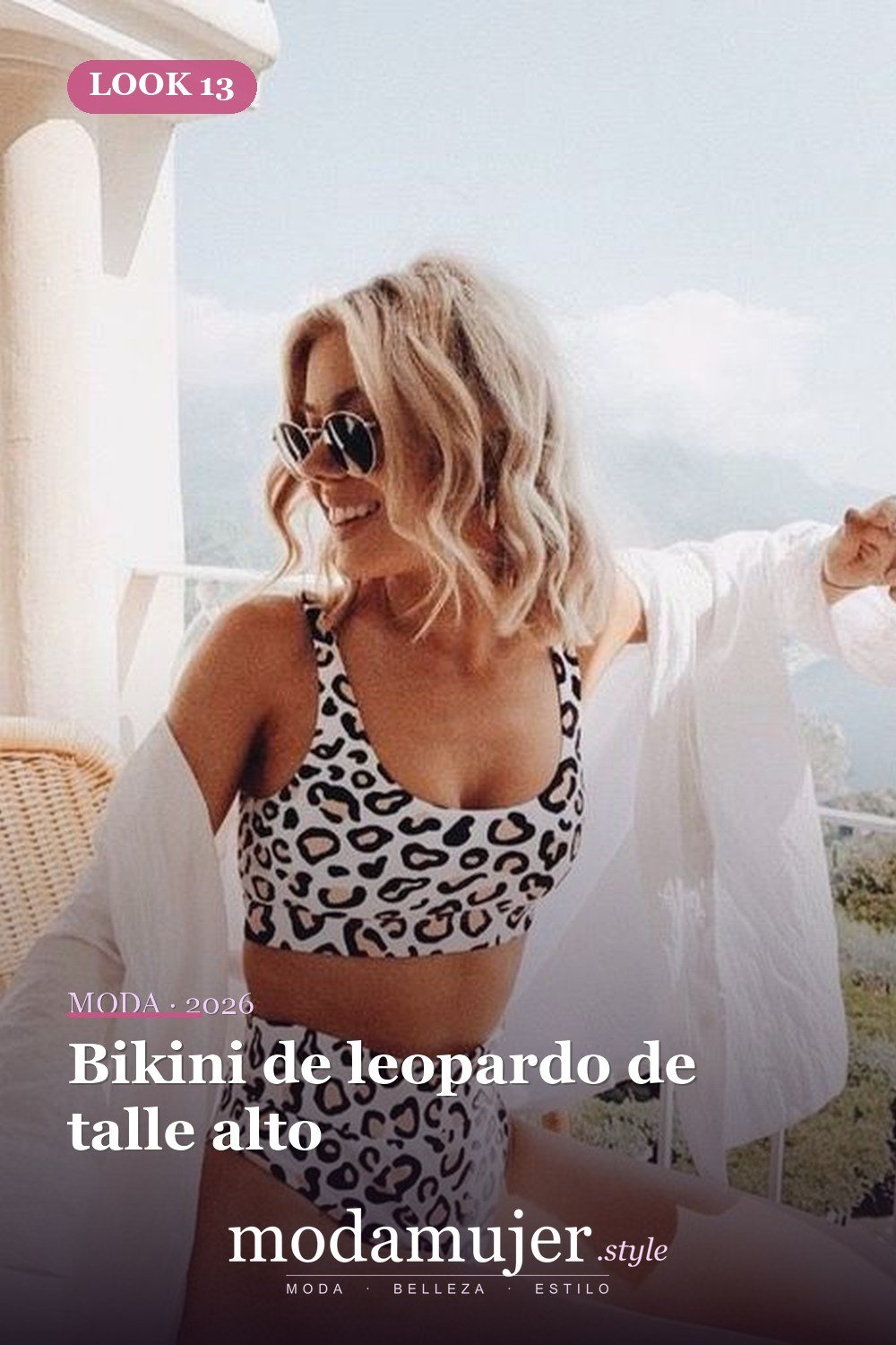 Bikini de leopardo de talle alto — Tendencias de trajes de baño para 2026: 26 ideas para inspirarte