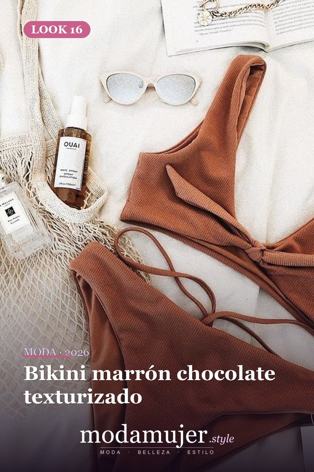 Bikini marrón chocolate texturizado — Tendencias de trajes de baño para 2026: 26 ideas para inspirarte