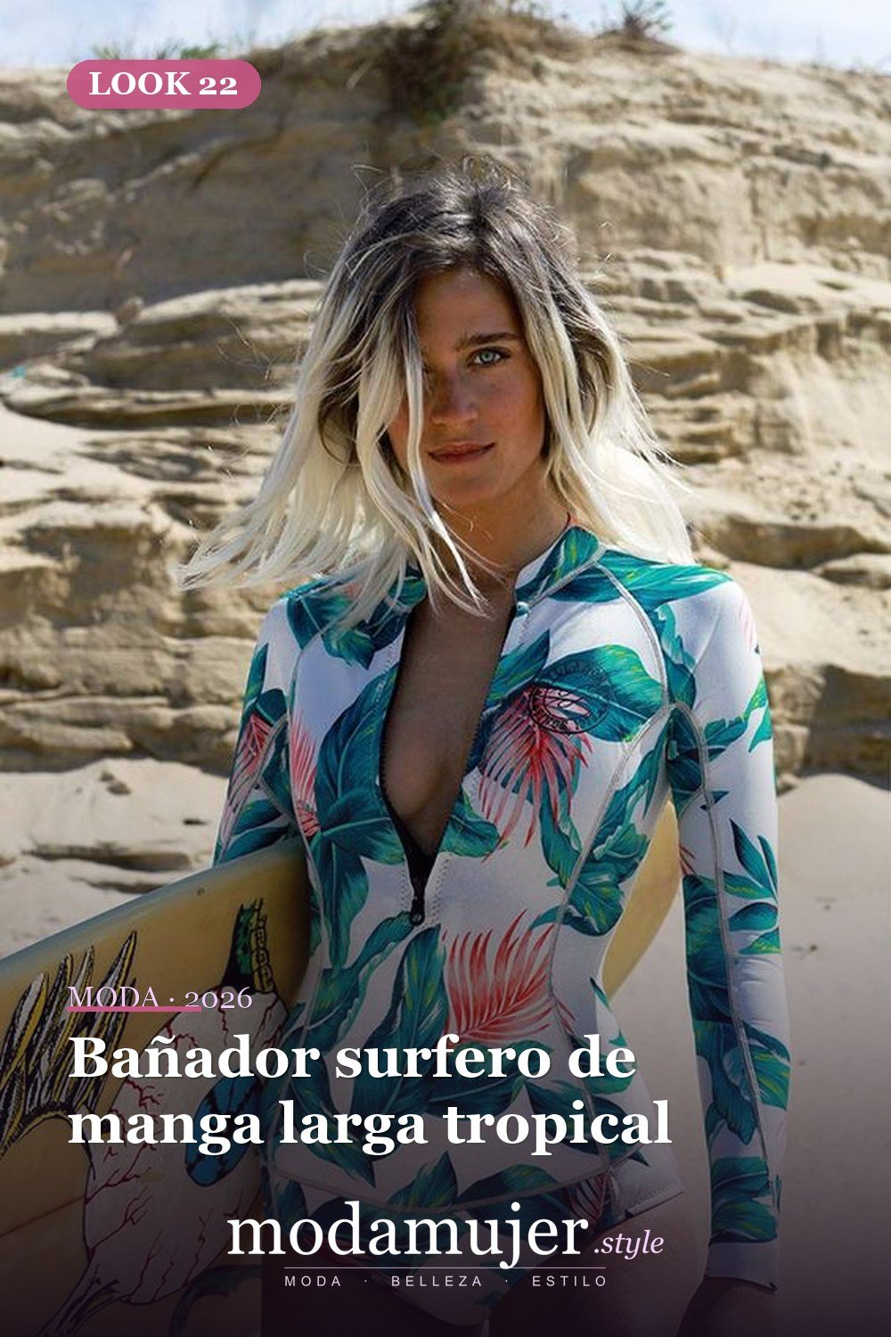Bañador surfero de manga larga tropical — Tendencias de trajes de baño para 2026: 26 ideas para inspirarte