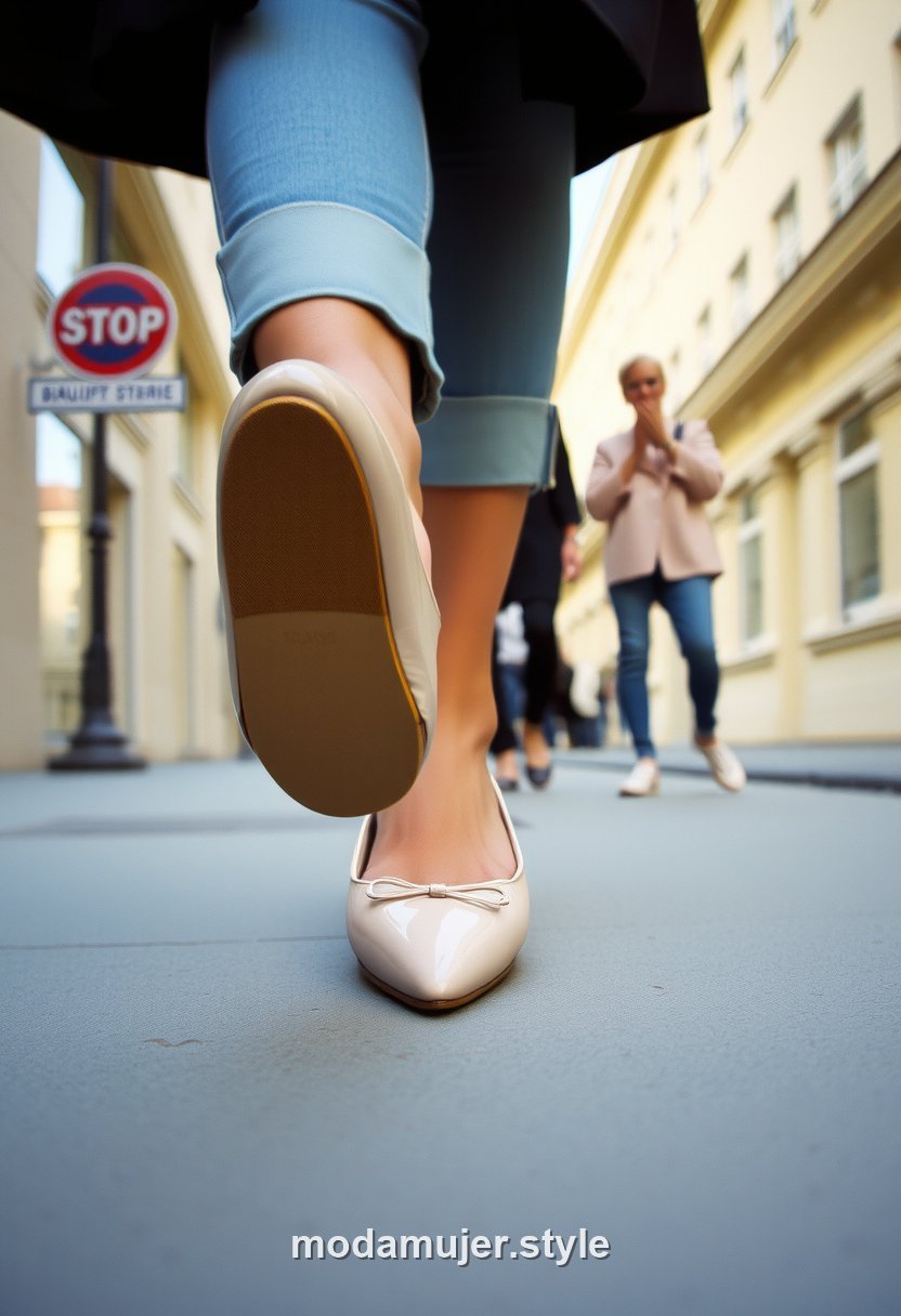 Mujer con bailarinas planas en look de calle
