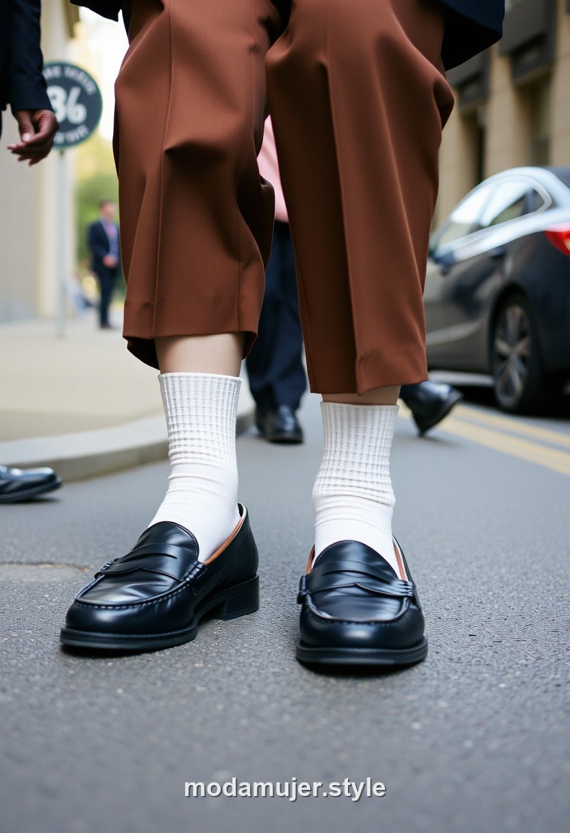 Mujer con mocasines en look smart casual