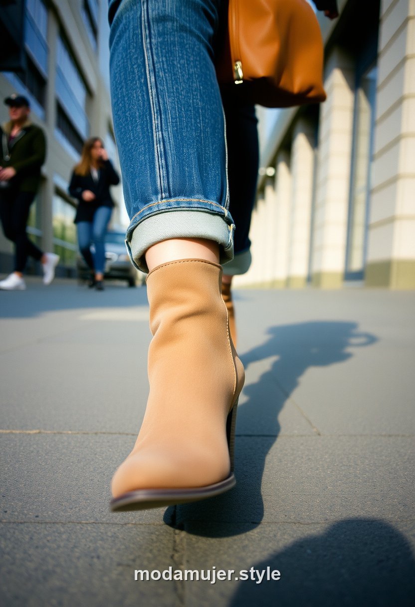 Mujer con botines en look de entretiempo